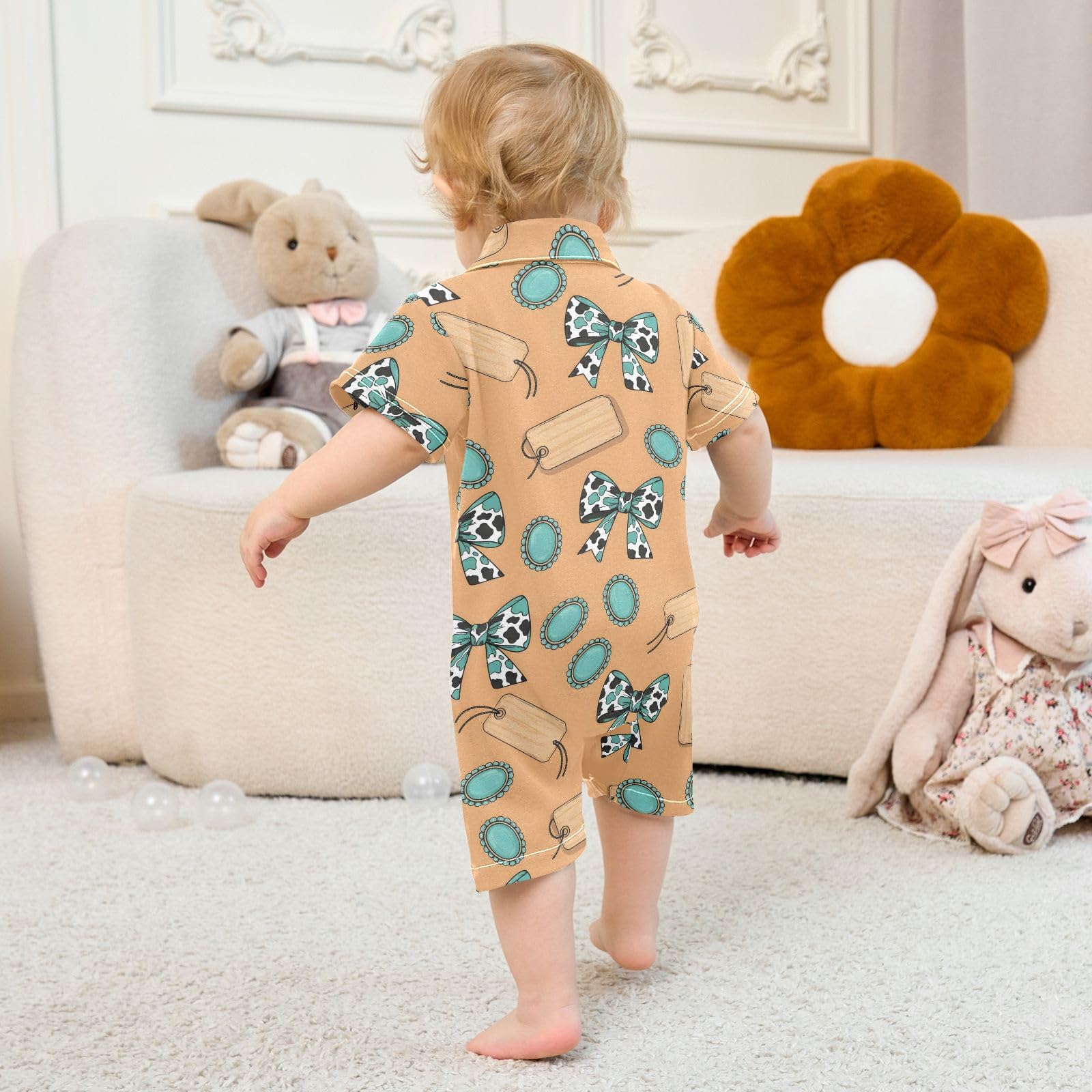 JULYTO Baby Boy Girls Romper Short Sleeve Bow Tags Gems Bodysuit Newborn One-Piece Outfits 3-24M,