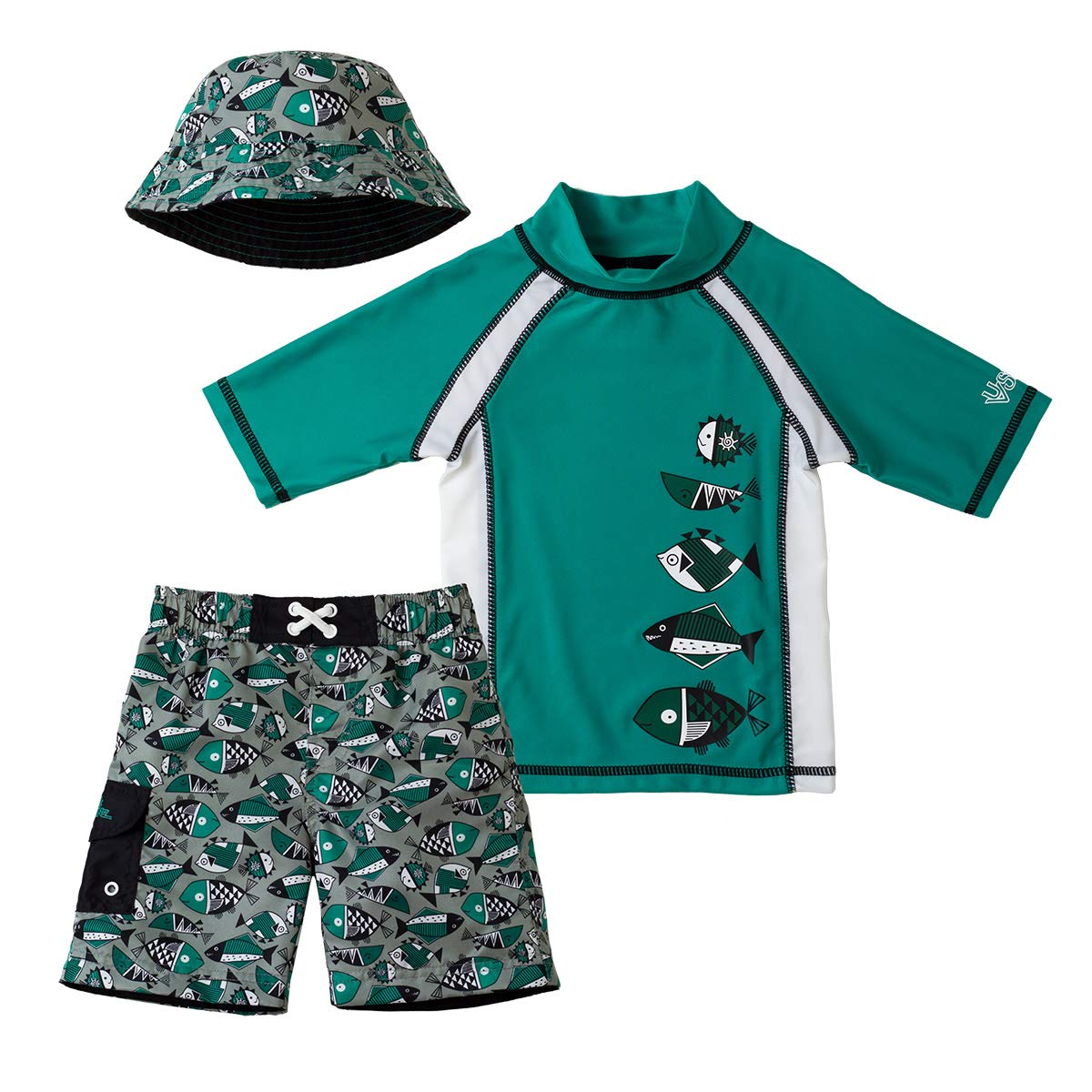 UV SKINZ Boys 3-Piece Swim Set with UPF 50+ Long Sleeve Rash Guard, Swim Shorts & Hat