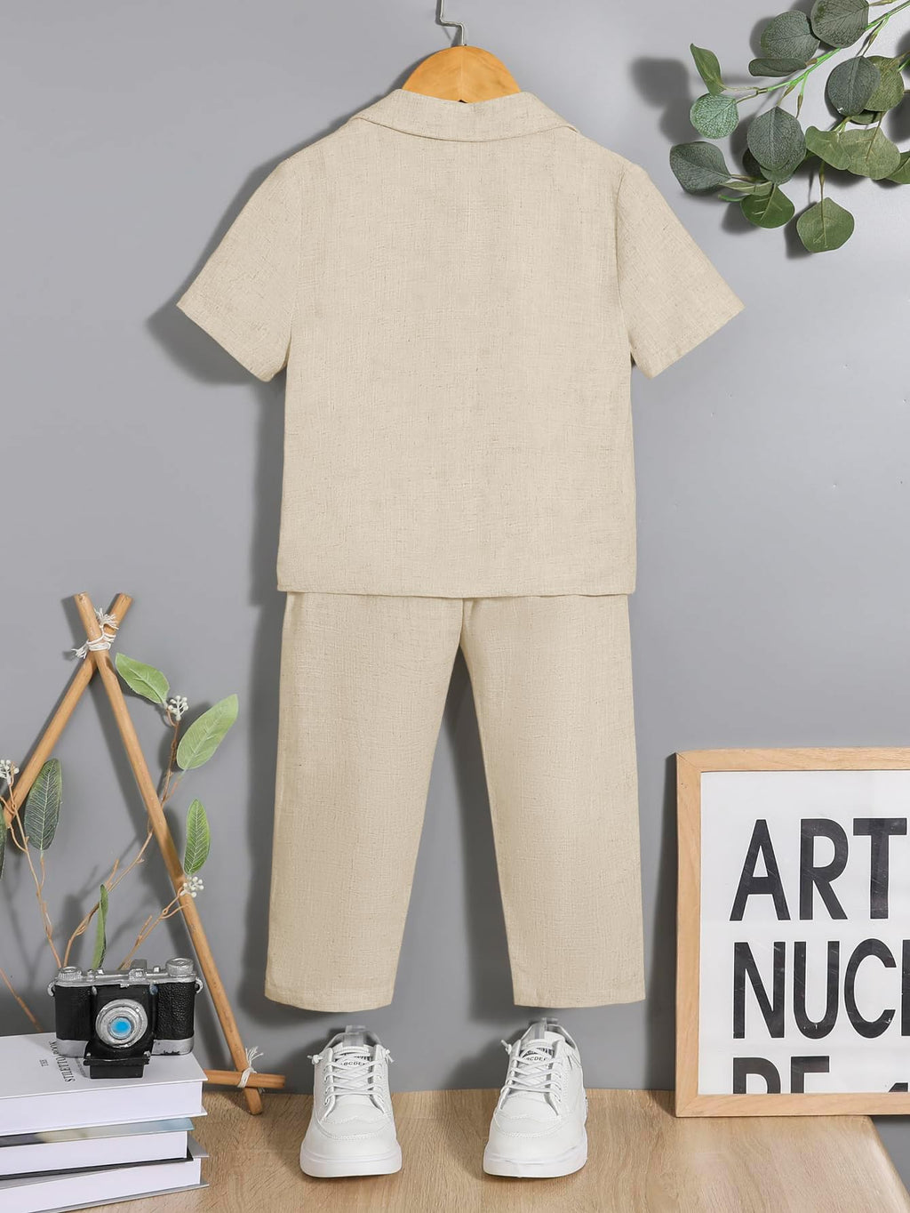 Verdusa Boy's 2 Piece Sets Linen Set Going Out Summer Outfits Button Up Shirt and Pants Set Matching Sets