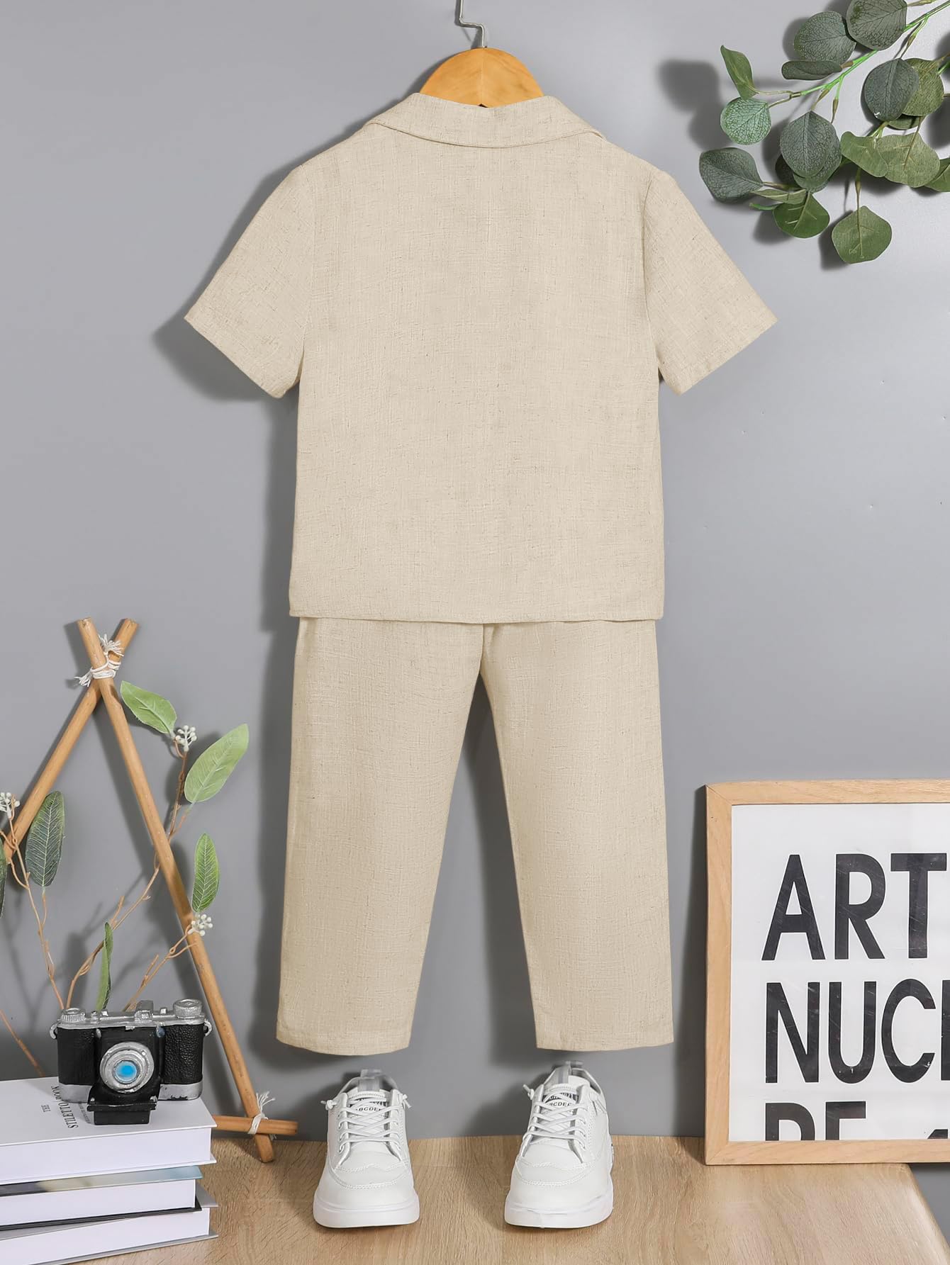Verdusa Boy's 2 Piece Sets Linen Set Going Out Summer Outfits Button Up Shirt and Pants Set Matching Sets