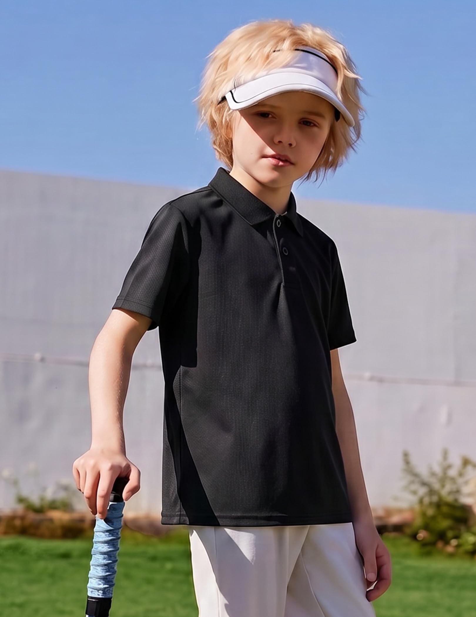 Arshiner Boys Golf Polo Shirt Uniform Short Sleeve Button Collared Tee Casual Performance Active T Shirt Size 4-13 Years