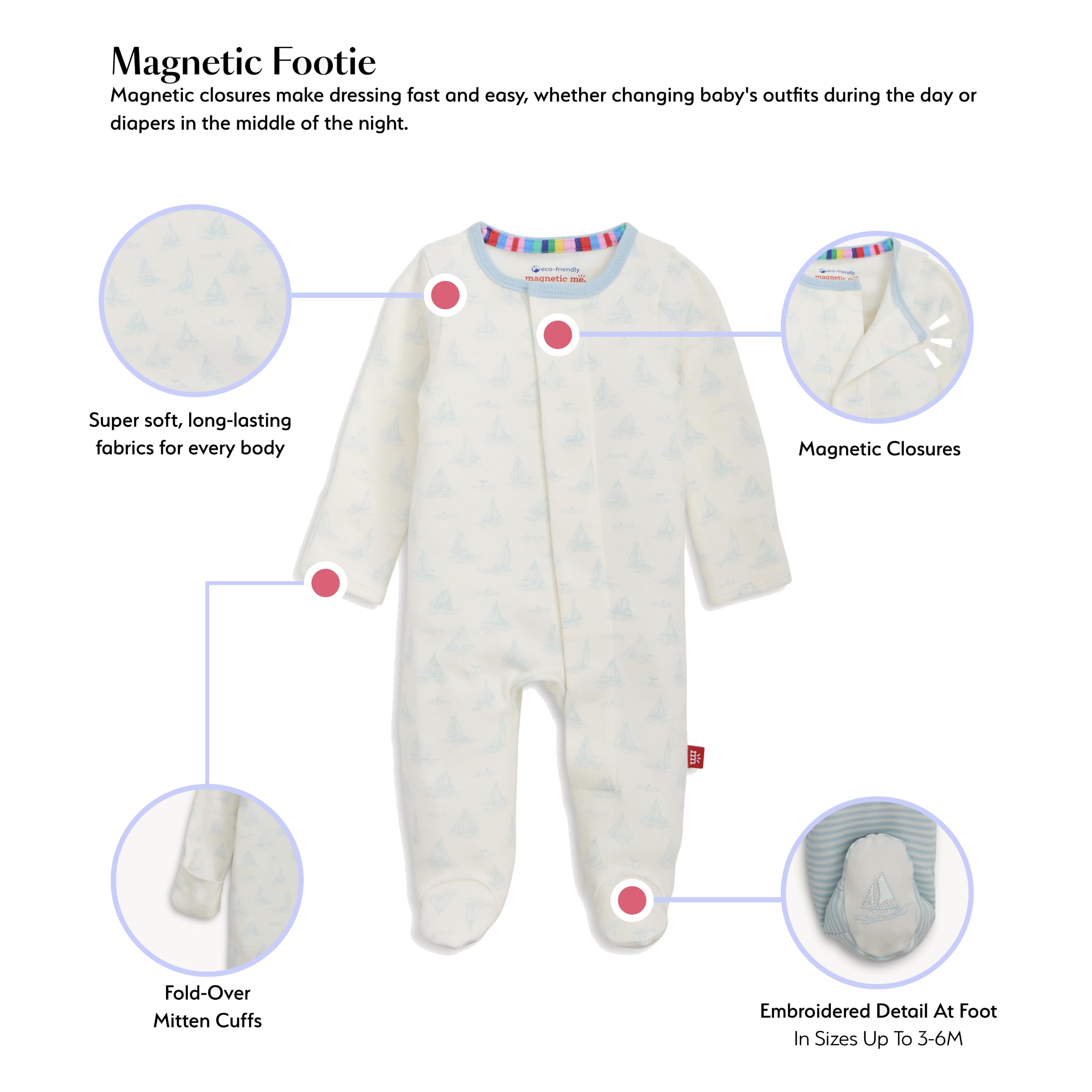 Magnetic Me Footie Pajamas Soft Modal Baby Sleepwear with Quick Magnetic Fastener | Boys and Girls Sleeper Preemie-24 Months