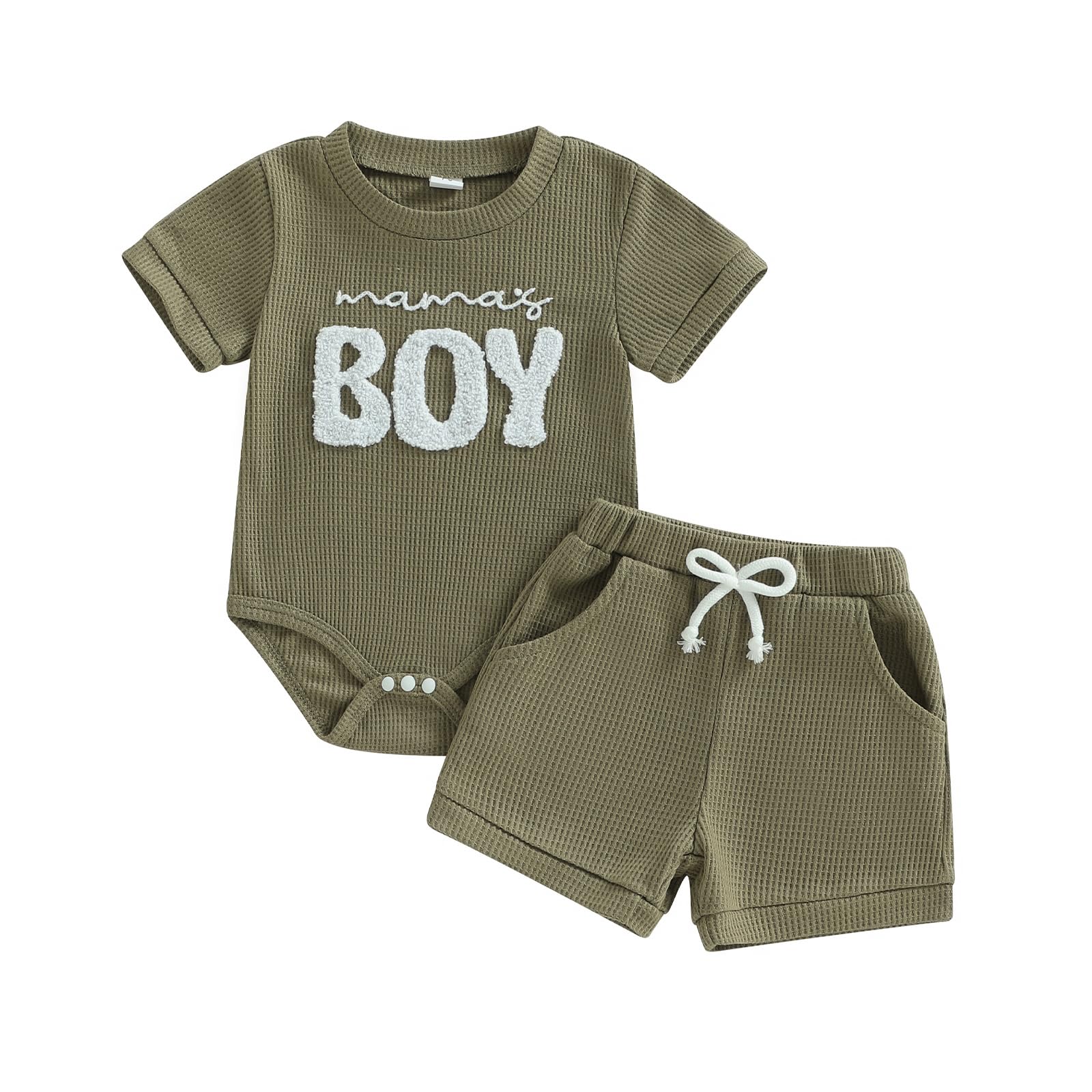 allshope Newborn Baby Boy Summer Outfit Set Dad Little Dude Embroidery Romper Jumpsuit Shorts Infant Waffle Clothes