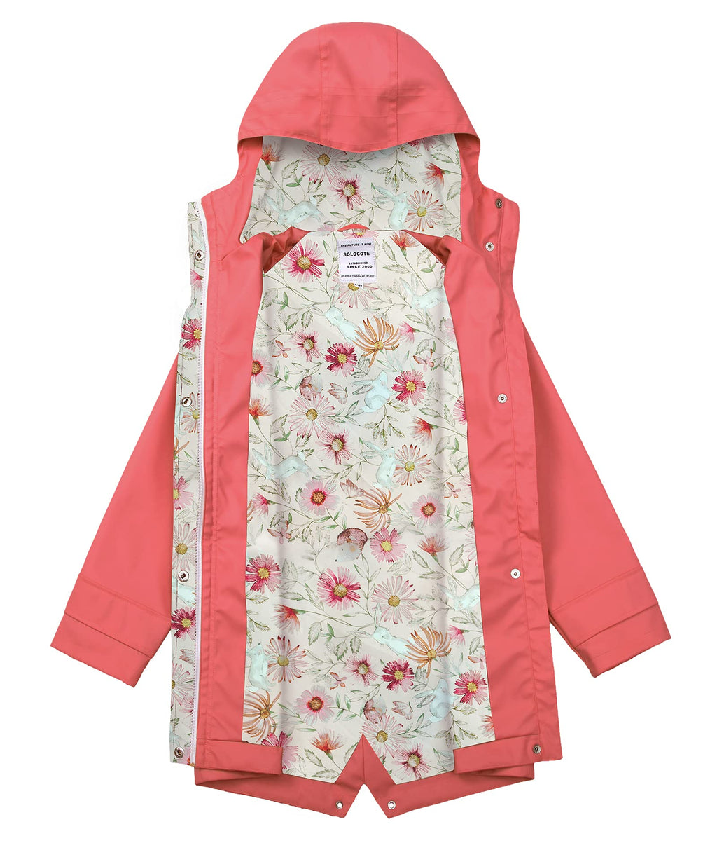 SOLOCOTE Kids Rain Jacket Hooded Lined Rubber RainCoats for Girls Boys Waterproof Windproof Size 5-14Y