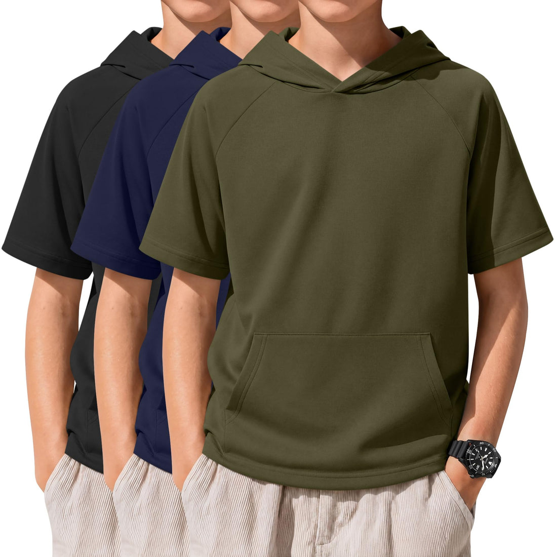 Boys 3-Pack Short Sleeve Athletic Pullover Hoodies