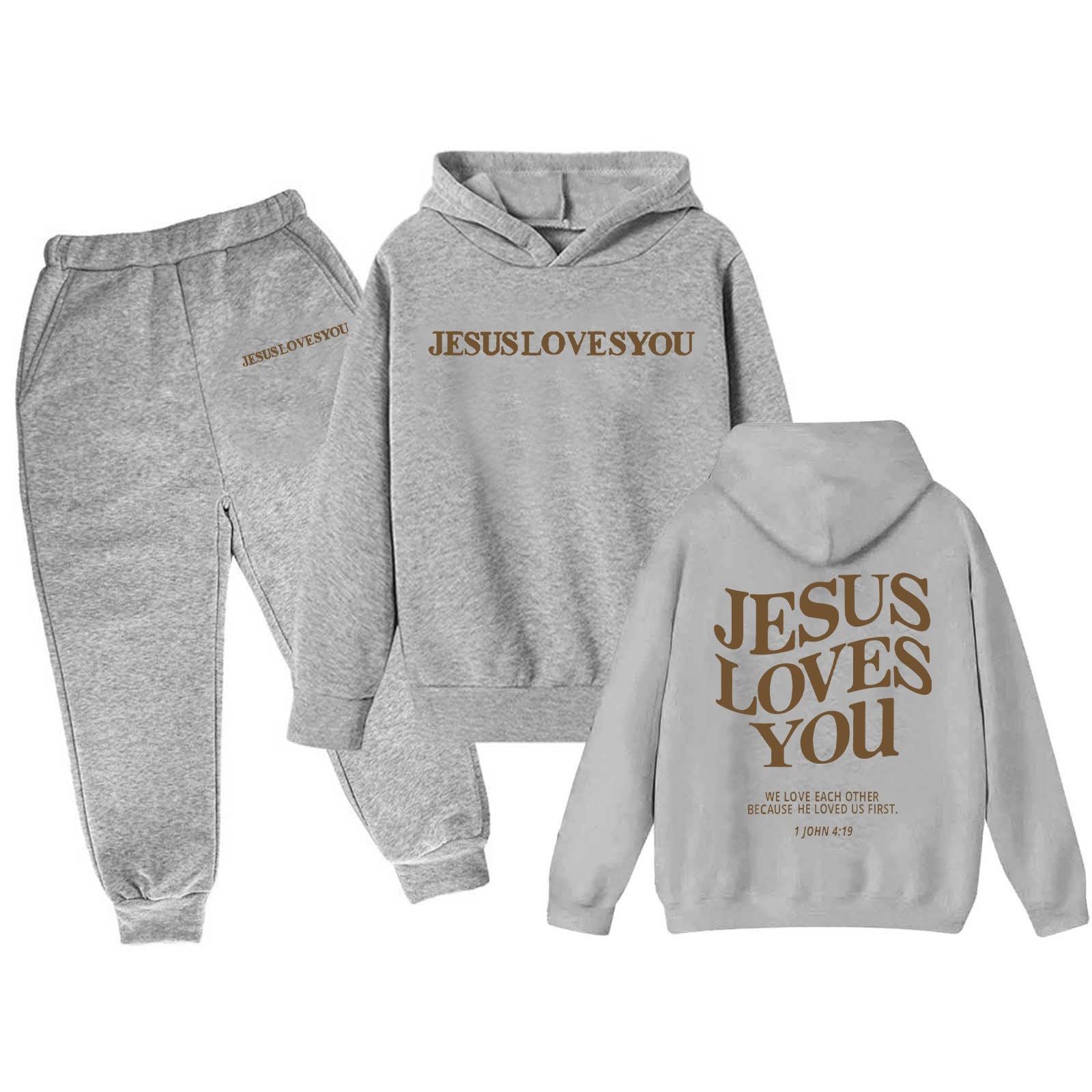 Boys Girls Tracksuits 2 Piece Love Like Jesus Letter Print Back to School Clothes Fall Trendy Sweatshirts and Sweatpant 3-13Y