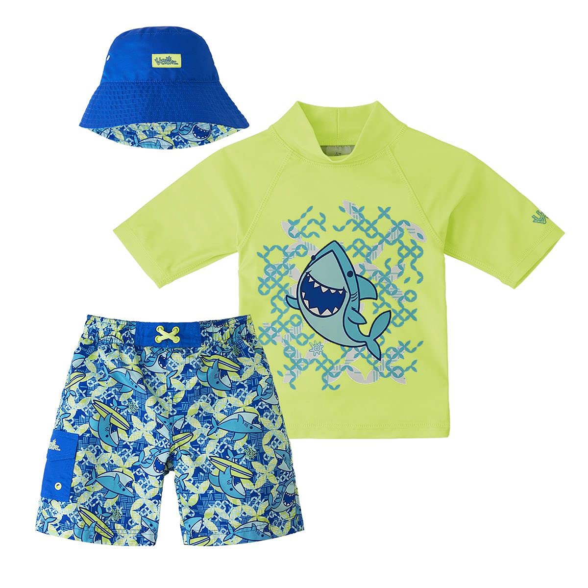 UV SKINZ Boys 3-Piece Swim Set with UPF 50+ Long Sleeve Rash Guard, Swim Shorts & Hat