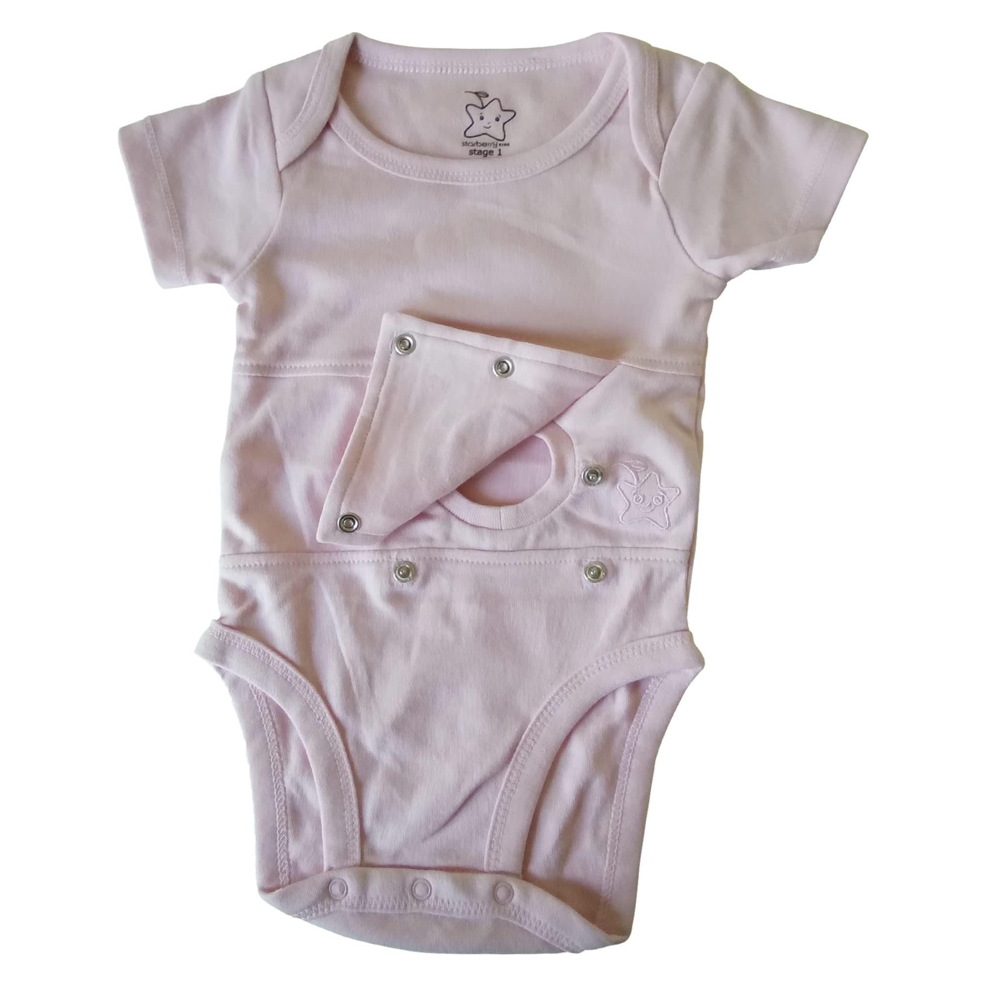 Starberrykids Unisex Adaptive Feeding G-Tube Baby Onesies, 100% Cotton, Round Neck Style, Short Sleeve- 17 Colors & 10 Sizes