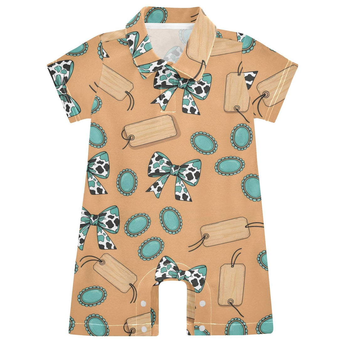 Baby Unisex Short Sleeve Bow-Tag Romper Bodysuit