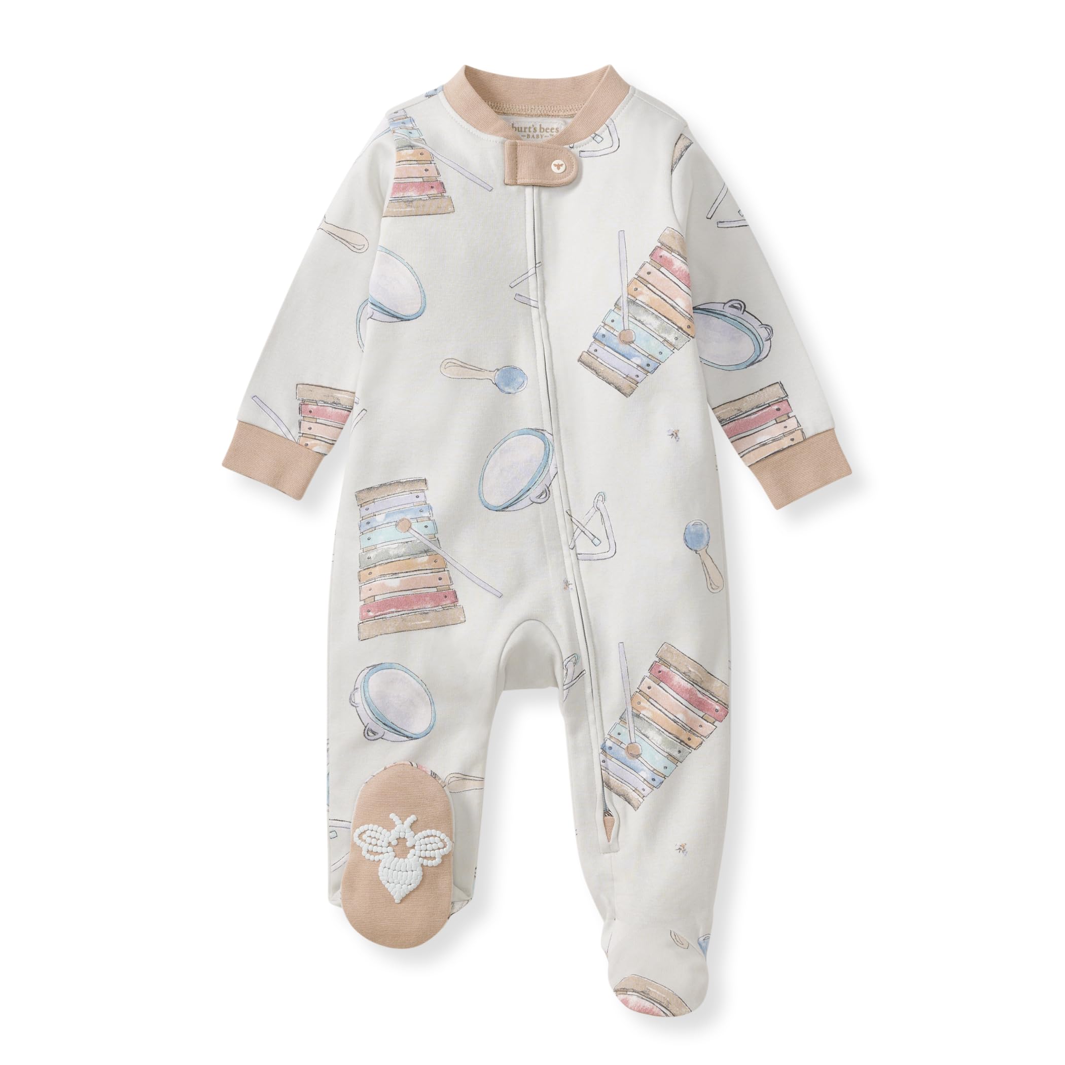 Burt's Bees Baby Boys Sleep and Play Pajamas, 100% Organic Cotton, One-piece PJs, Diagonal Zip Up Loose Fit Footie