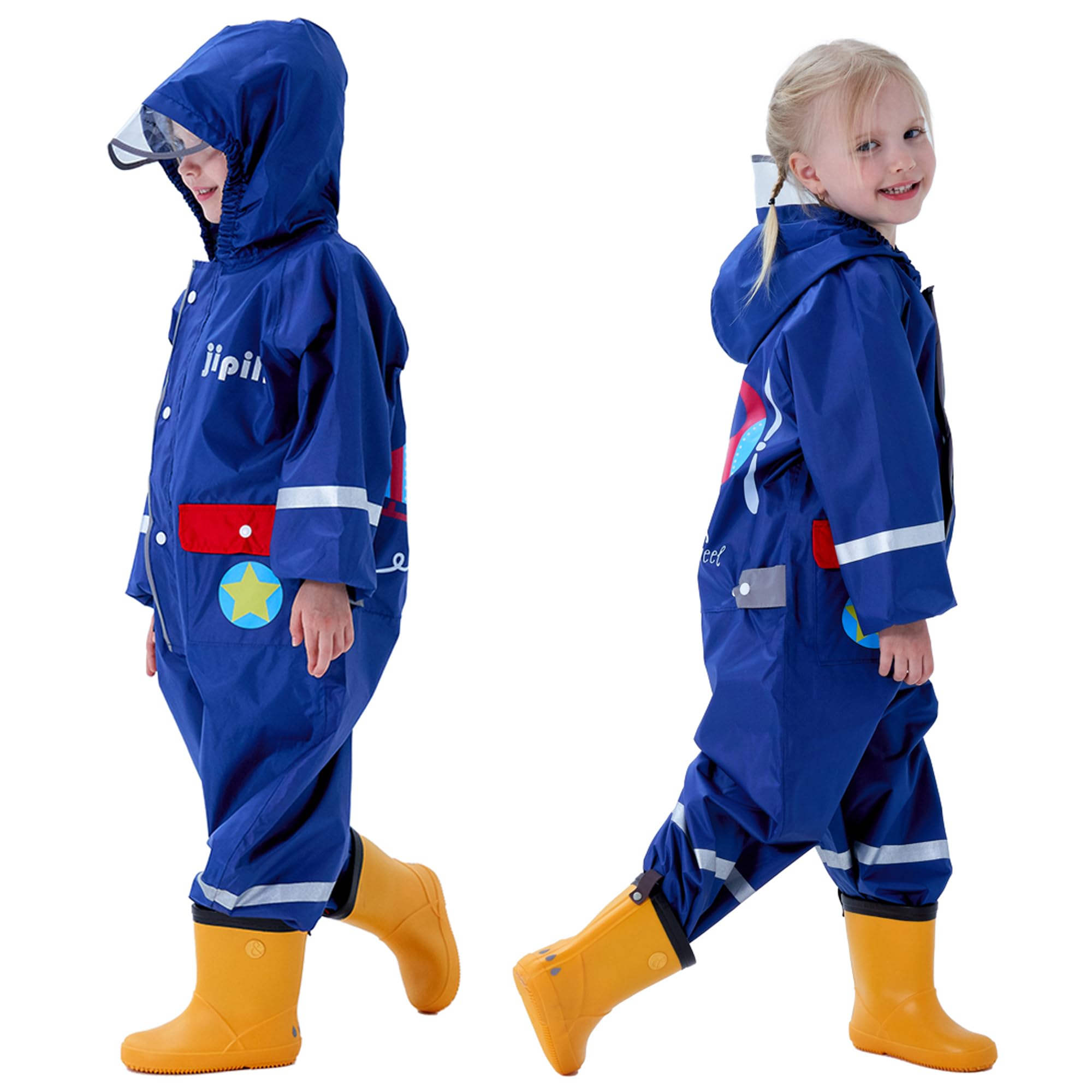 Toddler Rain Suit Boys Girls One Piece Raincoat Cartoon Waterproof Coverall Kids Rainwear S-XXL Size