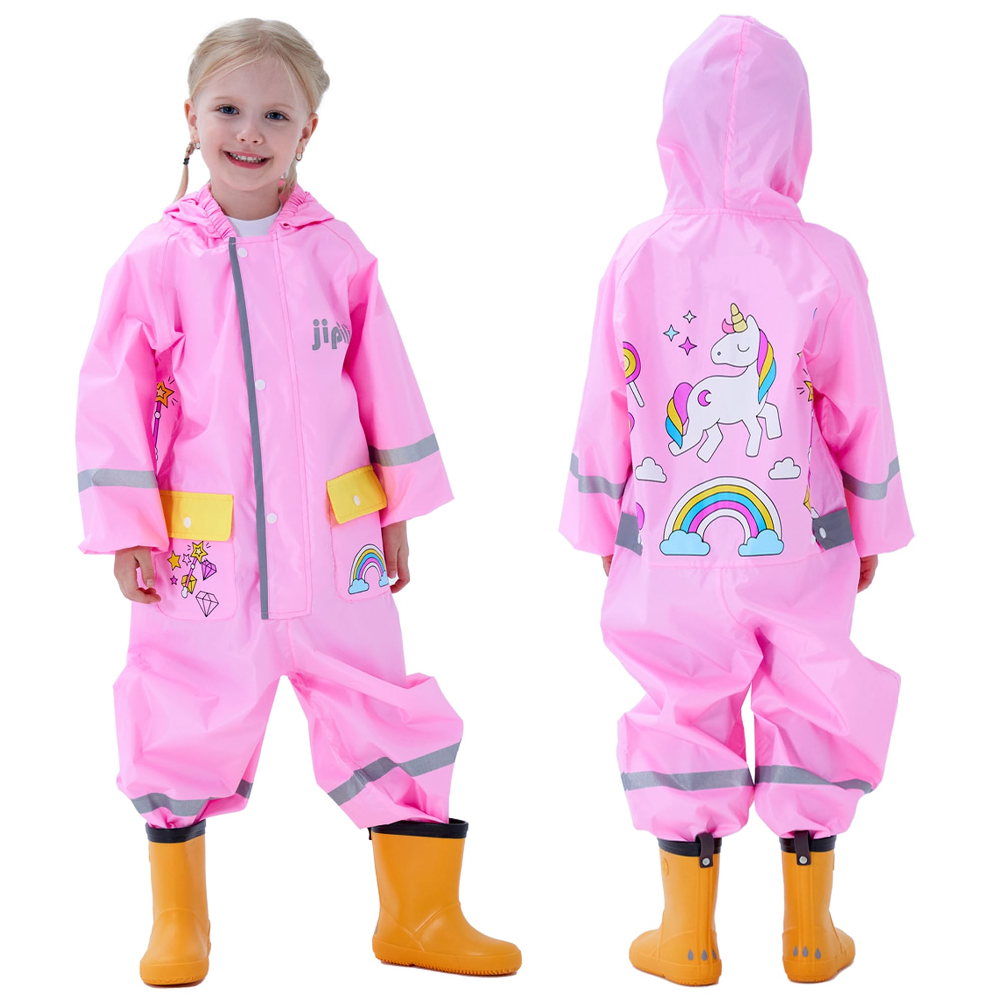 Toddler Rain Suit Boys Girls One Piece Raincoat Cartoon Waterproof Coverall Kids Rainwear S-XXL Size
