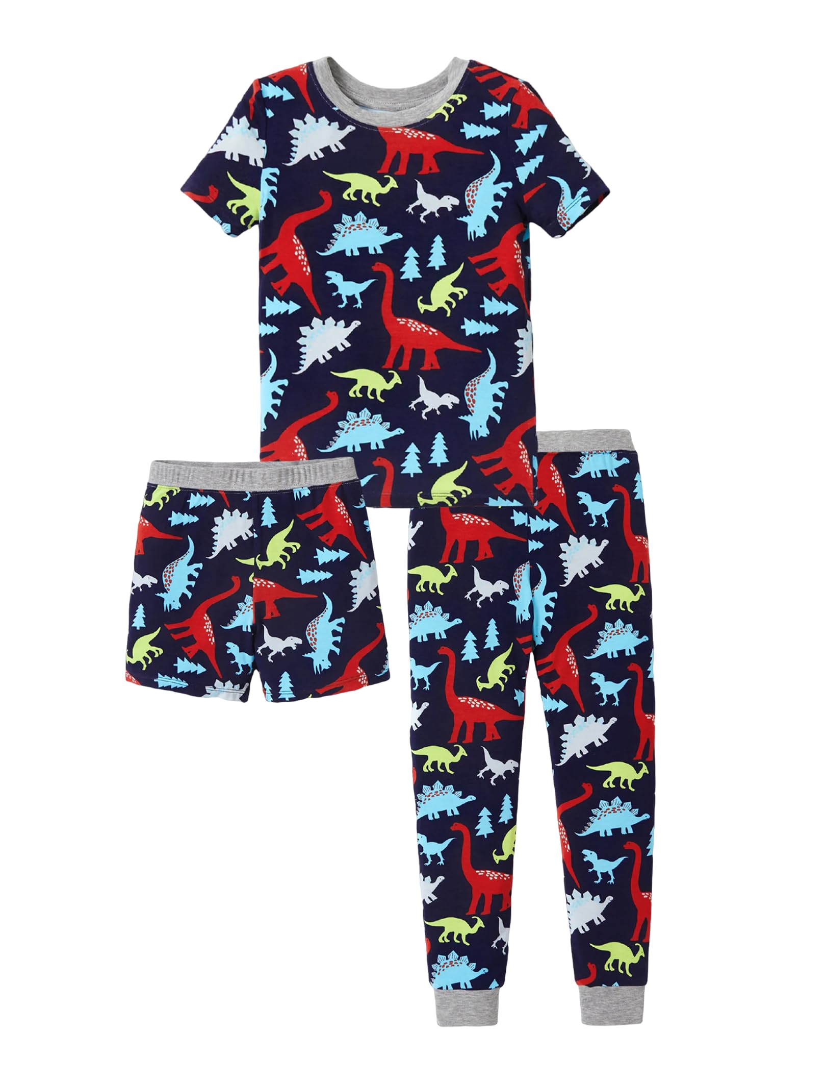 PATPAT Bamboo Viscose Pajamas Sets for Boys Girls Kids Toddler, 3 Pack Shorts & Pants Sleepers, Ultra-soft Snug Fit Pjs 2-12Y