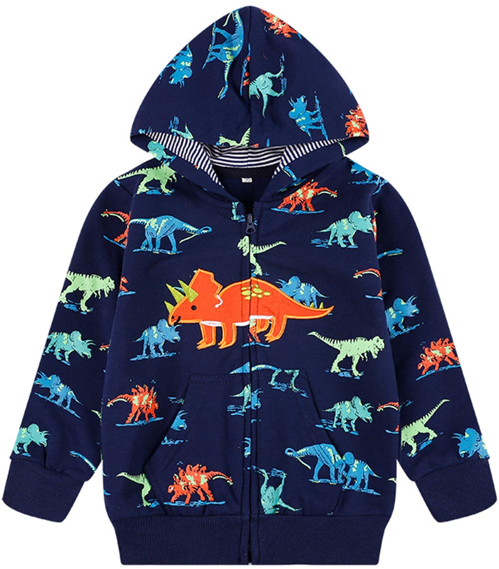 Popshion Boys Toddler Cartoon Dinosaur Hoodies Jacket Cool Long Sleeve Zipper Hooded Sport Sweatshirt Coat for Kids 1-7 Years