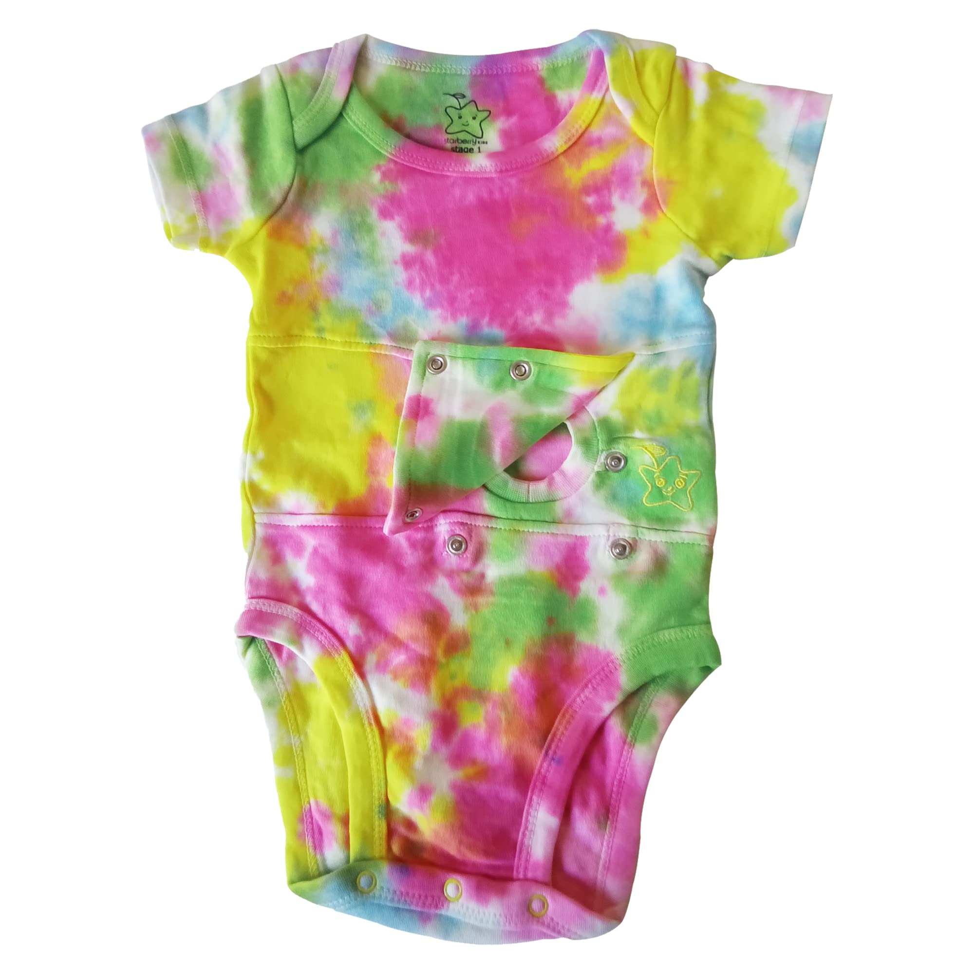 Starberrykids Unisex Adaptive Feeding G-Tube Baby Onesies, 100% Cotton, Round Neck Style, Short Sleeve- 17 Colors & 10 Sizes