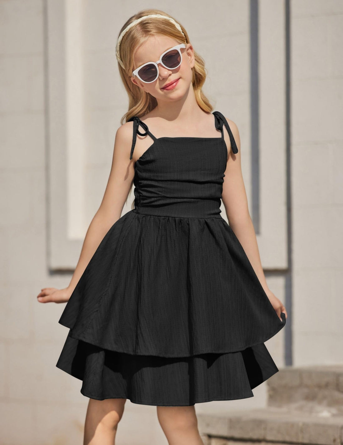 Girls Flowy Tiered Spaghetti-Strap Beach Midi Dress