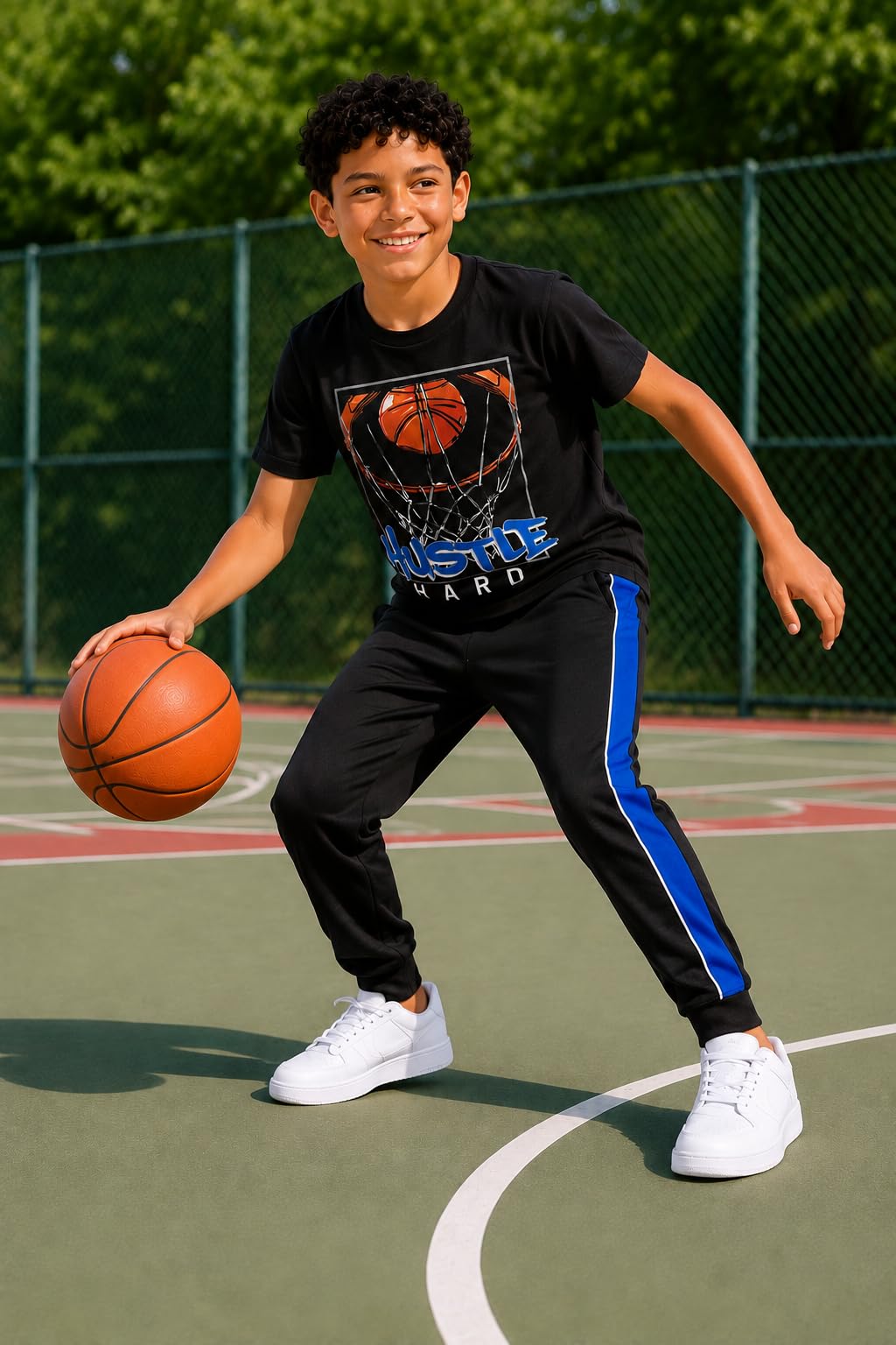 Pro Athlete Boys Pants Set - 3 Piece Active Short Sleeve Graphic Tees Athletic Shorts and Jogger Sweatpants for Boys