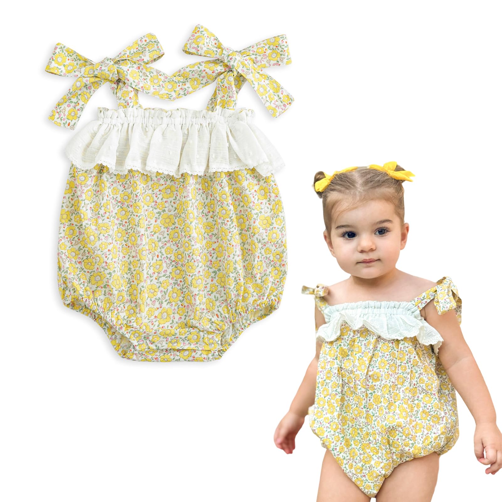 Simplee kids Baby Girls Summer Romper Onesie Infant Newborn Floral Ruffled Sleeveless Bodysuit