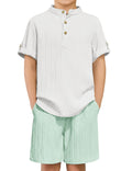 Arshiner Boys 2 Piece Summer Beach Outfits Textured Henley Shirts and Shorts Set Casual Vacation Clothes for 4-12 Years Kids