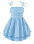 Arshiner Girls Summer Spaghetti Strap Dresses Flowy Tiered Ruched Smocked Back Casual Beach Midi Sundress