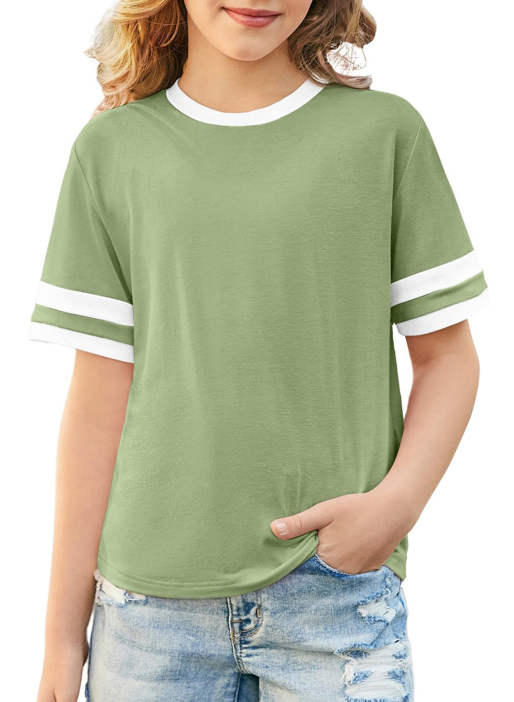 blibean Girls T Shirts Short Sleeve Tees Loose Fit Colorblock Summer Tops Size 6-15 Years