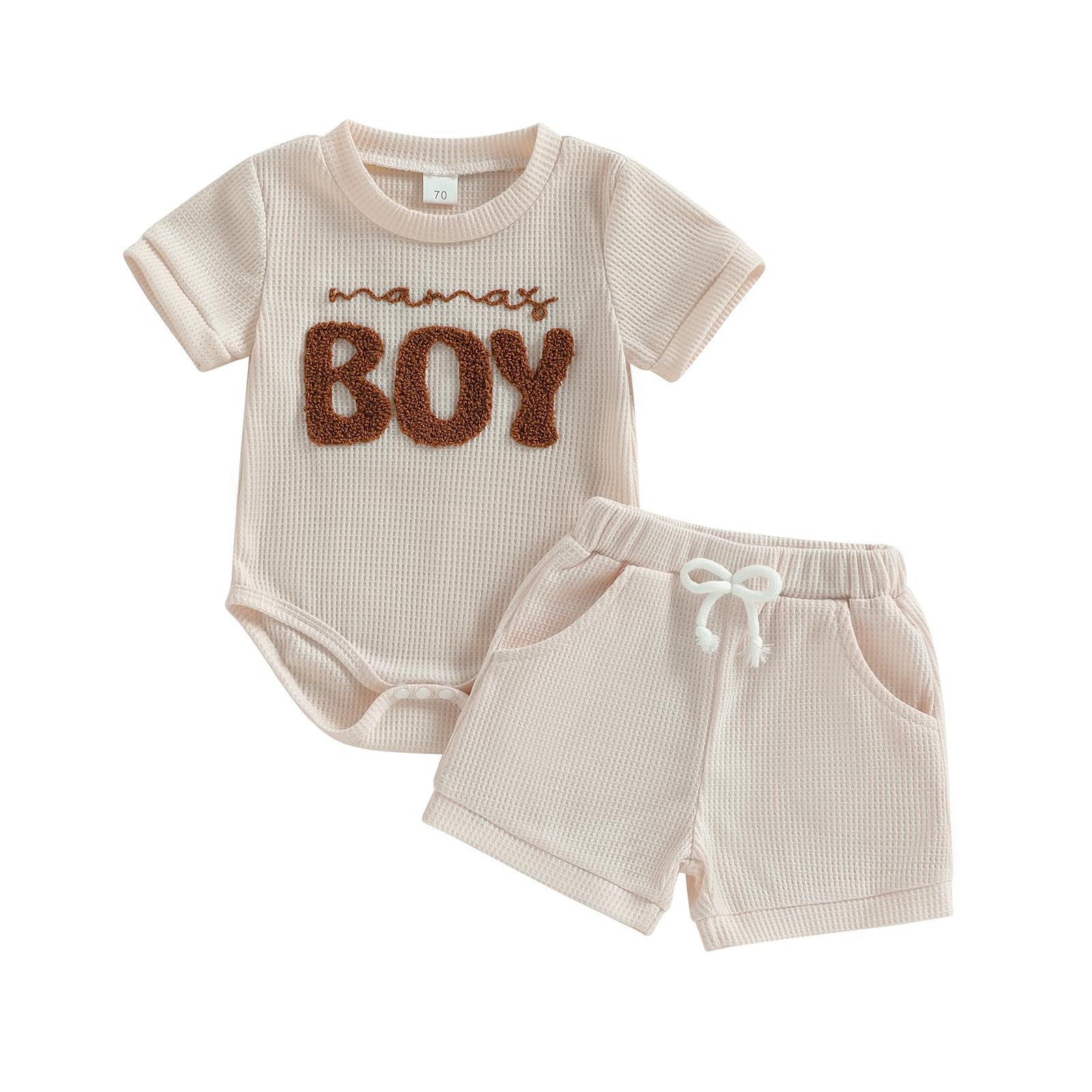 allshope Newborn Baby Boy Summer Outfit Set Dad Little Dude Embroidery Romper Jumpsuit Shorts Infant Waffle Clothes