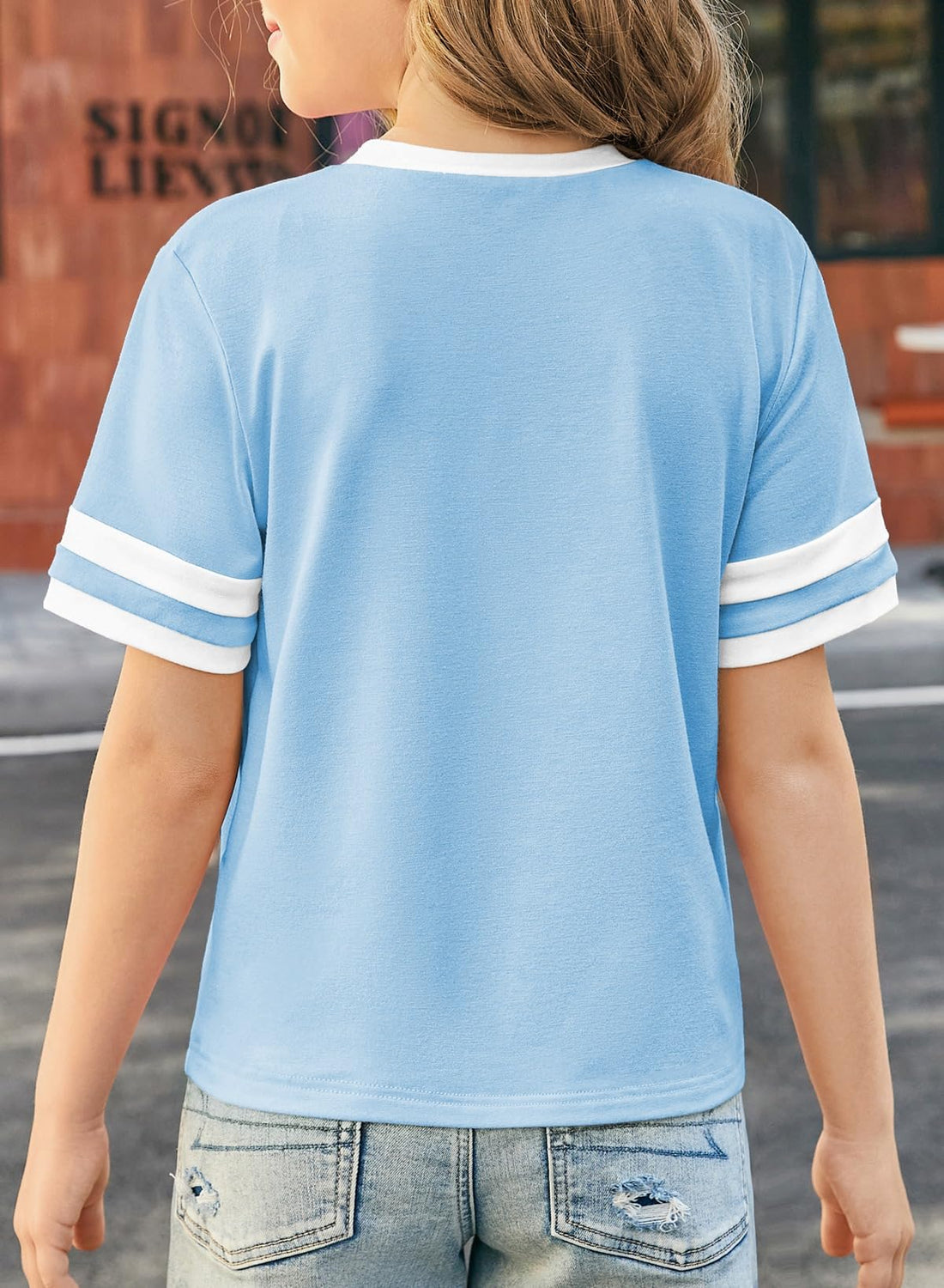 Girls Loose-Fit Colorblock Short Sleeve Summer T-Shirt