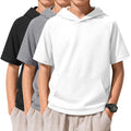 Xaatren 3 Pack Boys Short Sleeve Hoodie Kids Summer Hooded Pullover Shirts with Pocket Teen Athletic Hoodie Sweatshirt