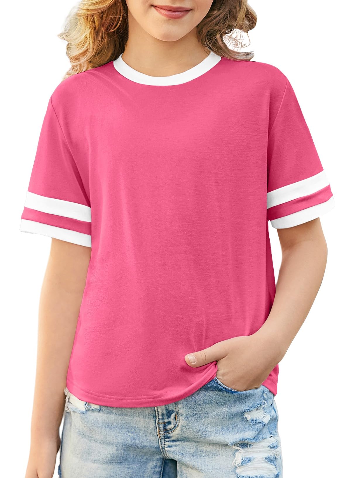 blibean Girls T Shirts Short Sleeve Tees Loose Fit Colorblock Summer Tops Size 6-15 Years