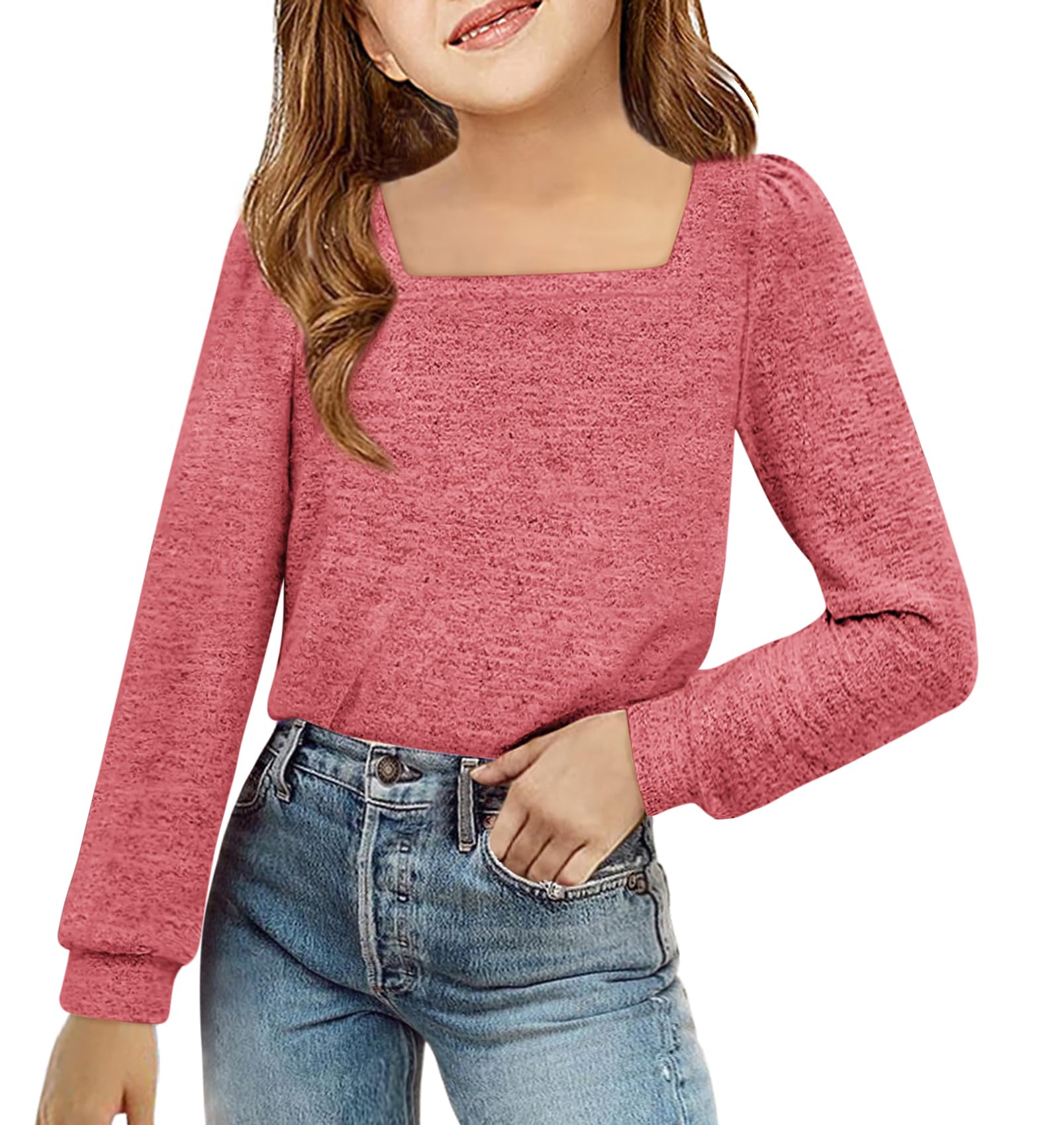 BZB Girls Long Sleeve Shirts Casual Square Neck Tunic Tops Fall Winter Clothes 5-14 Years