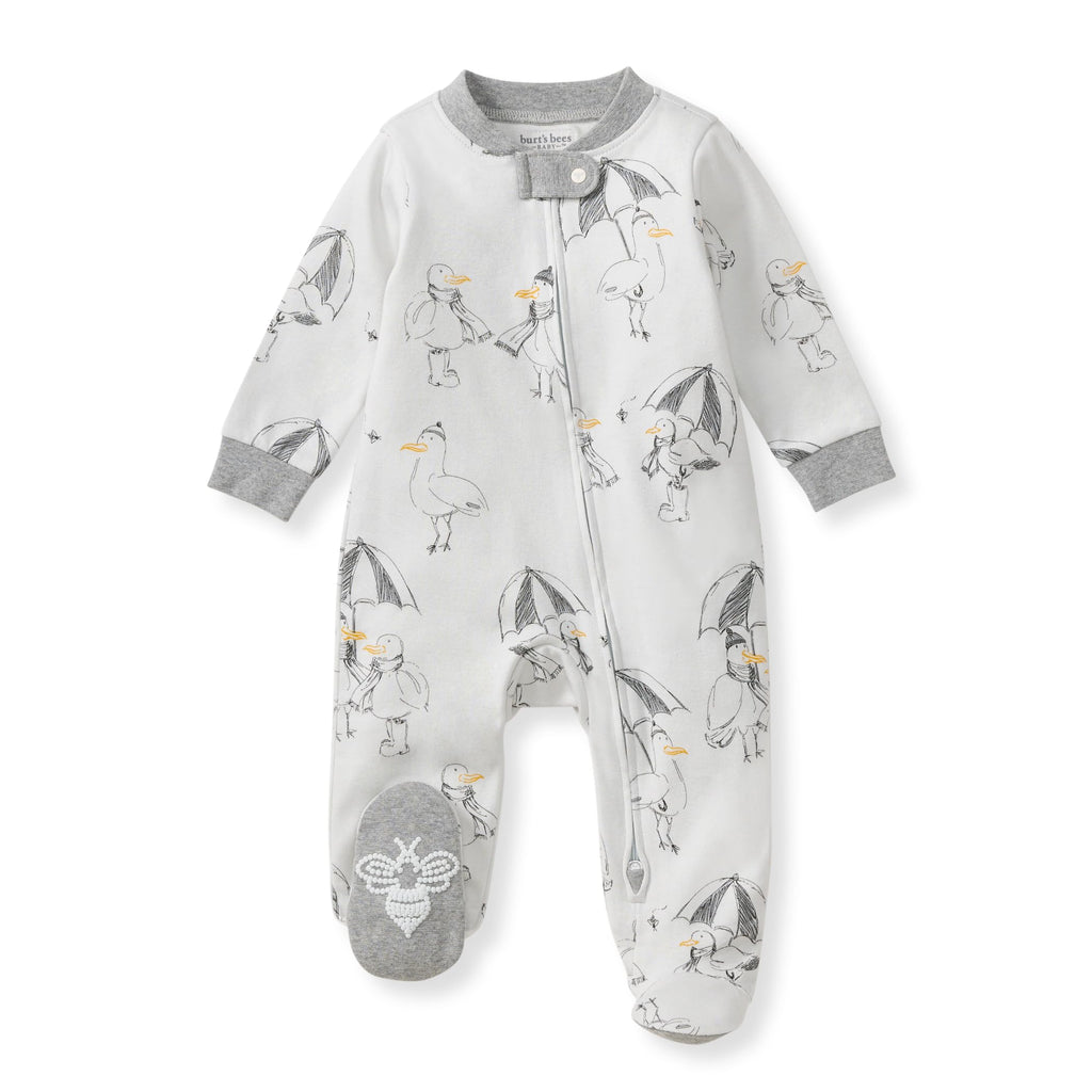 Burt's Bees Baby Boys Sleep and Play Pajamas, 100% Organic Cotton, One-piece PJs, Diagonal Zip Up Loose Fit Footie