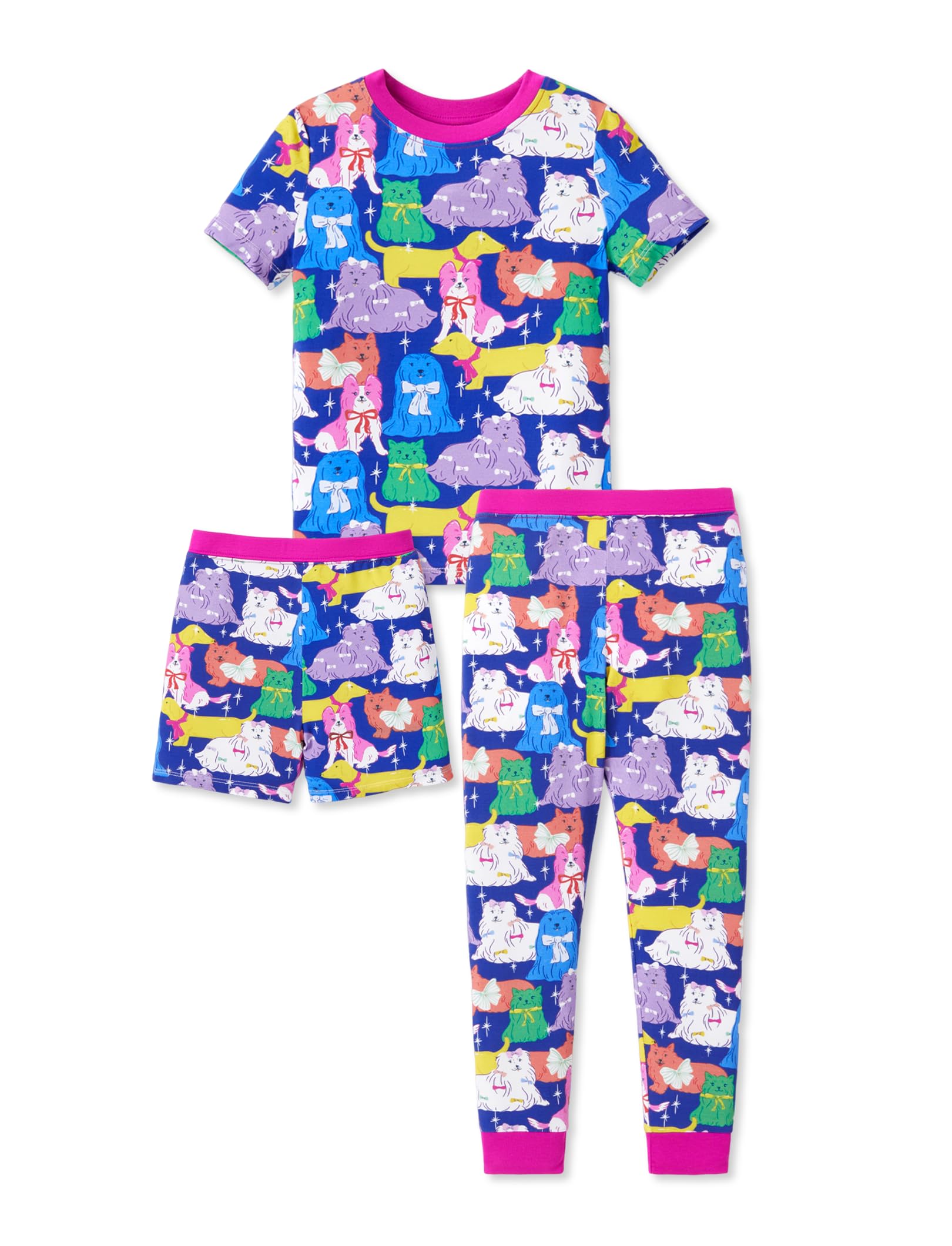 PATPAT Bamboo Viscose Pajamas Sets for Boys Girls Kids Toddler, 3 Pack Shorts & Pants Sleepers, Ultra-soft Snug Fit Pjs 2-12Y