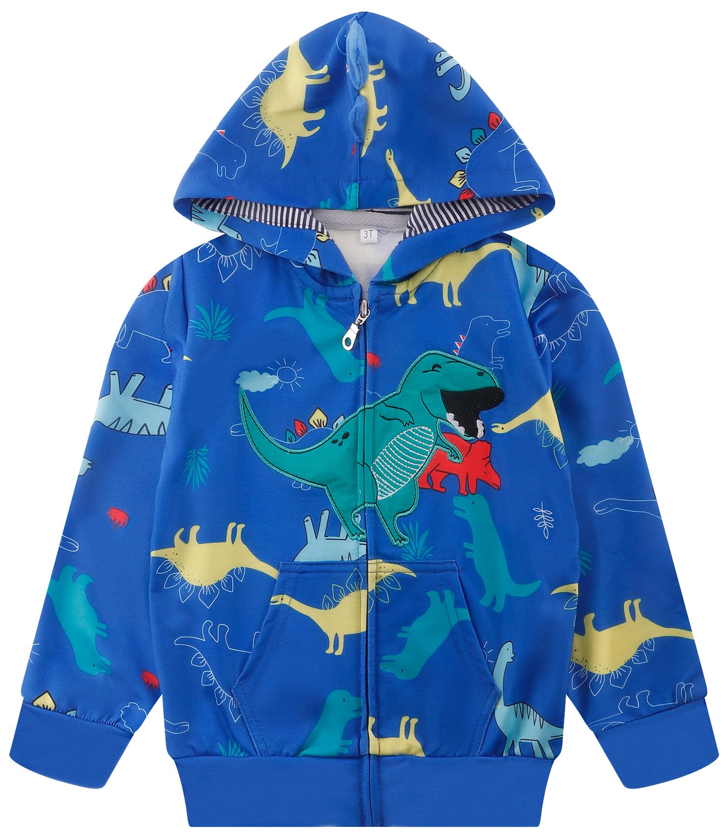Popshion Boys Toddler Cartoon Dinosaur Hoodies Jacket Cool Long Sleeve Zipper Hooded Sport Sweatshirt Coat for Kids 1-7 Years