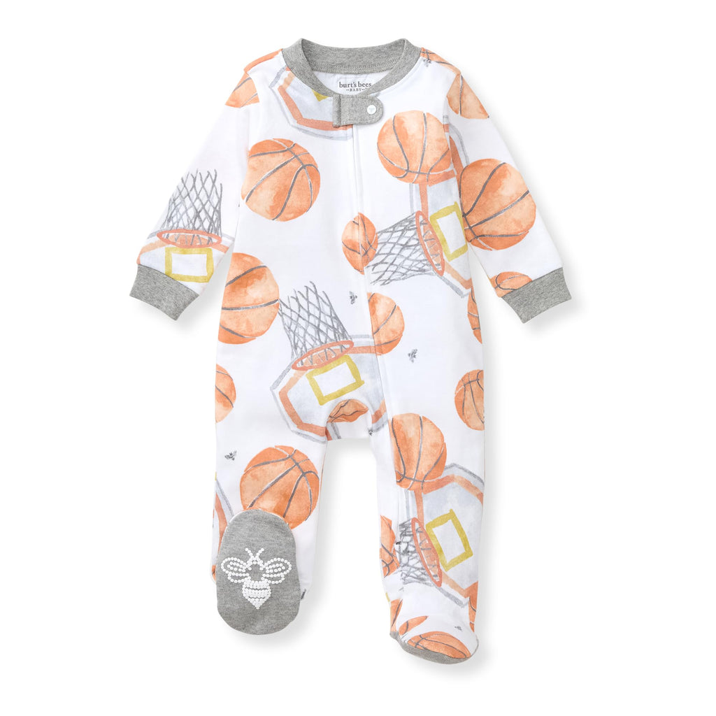 Burt's Bees Baby Boys Sleep and Play Pajamas, 100% Organic Cotton, One-piece PJs, Diagonal Zip Up Loose Fit Footie