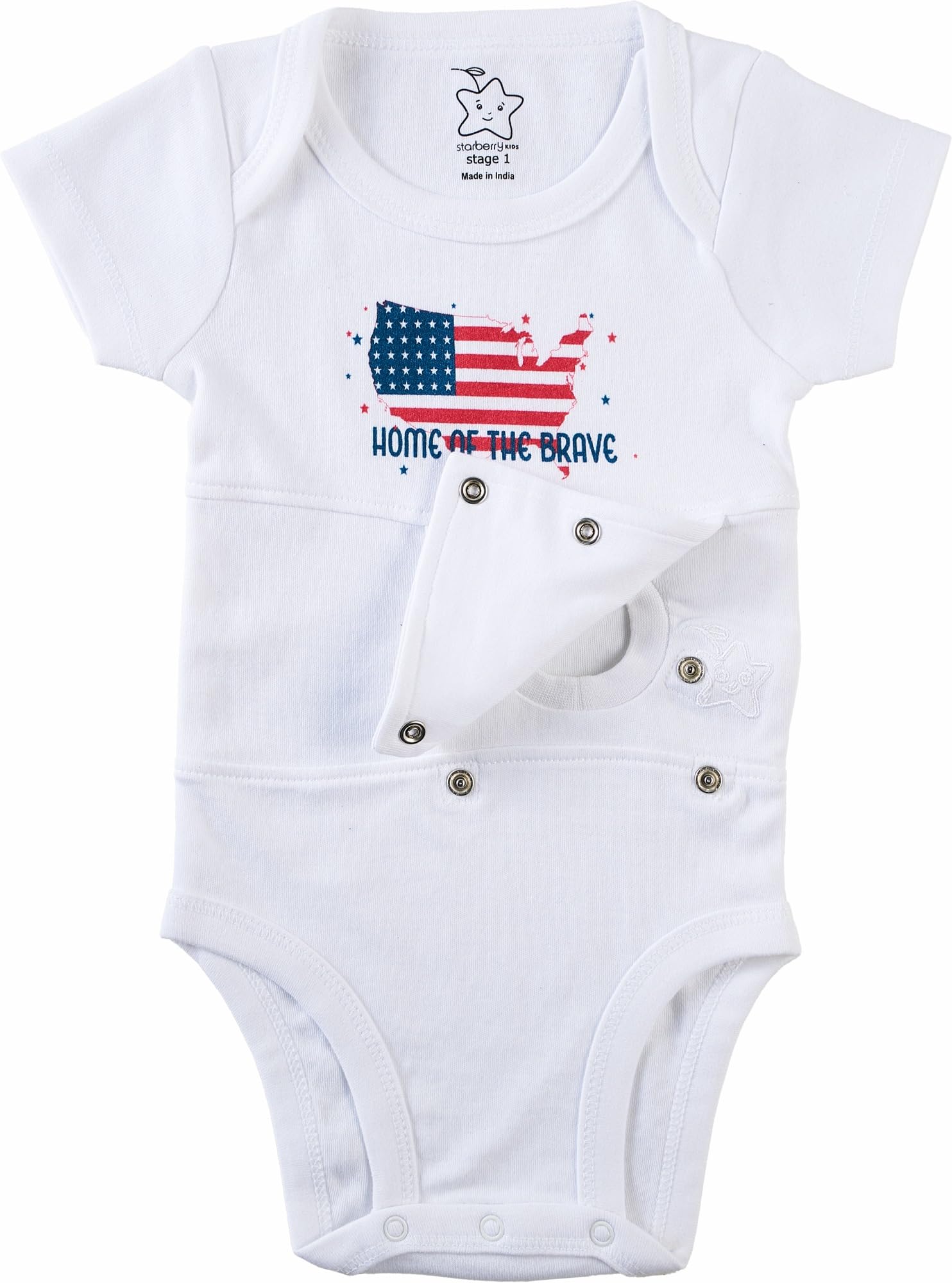 Starberrykids Unisex Adaptive Feeding G-Tube Baby Onesies, 100% Cotton, Round Neck Style, Short Sleeve- 17 Colors & 10 Sizes