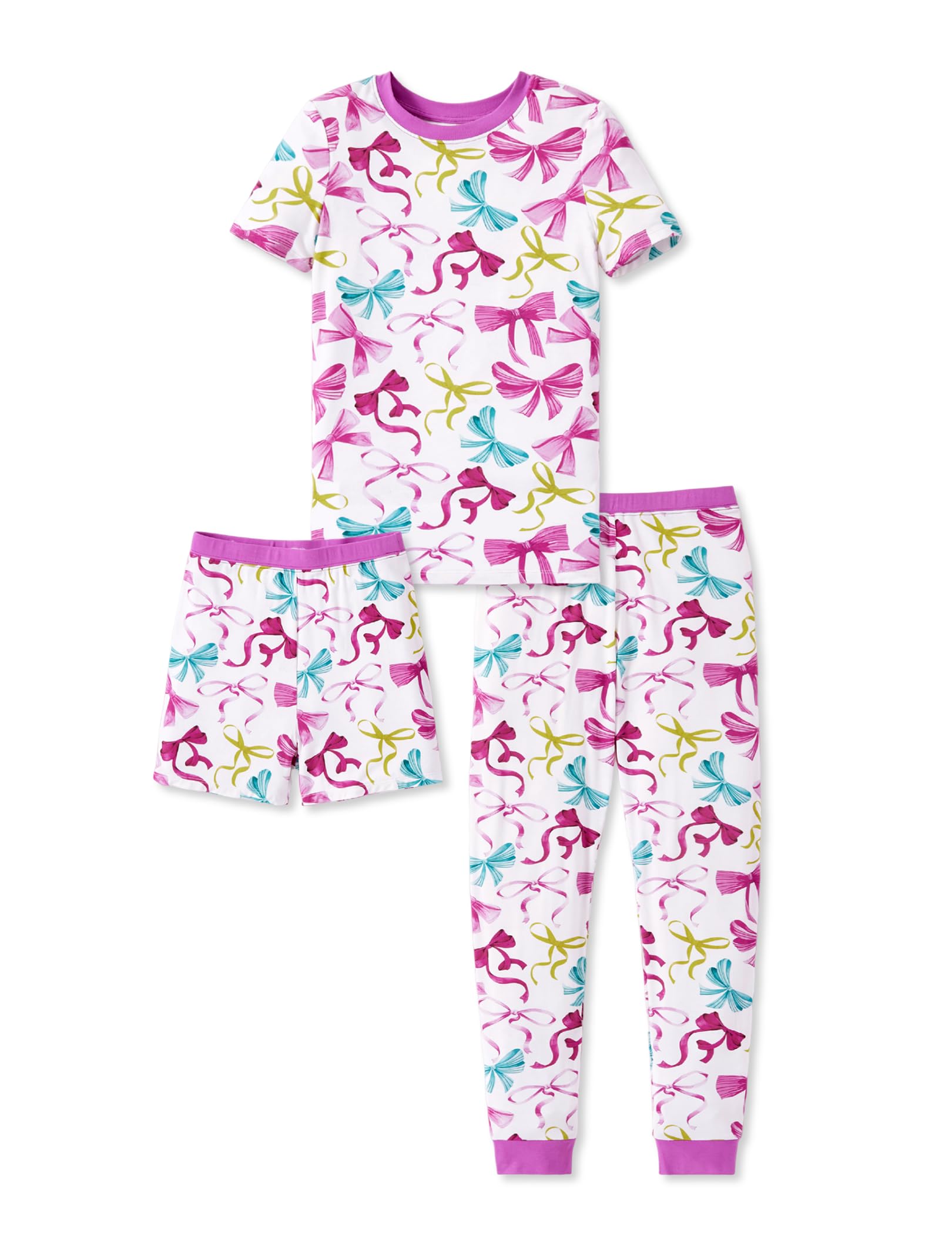 PATPAT Bamboo Viscose Pajamas Sets for Boys Girls Kids Toddler, 3 Pack Shorts & Pants Sleepers, Ultra-soft Snug Fit Pjs 2-12Y