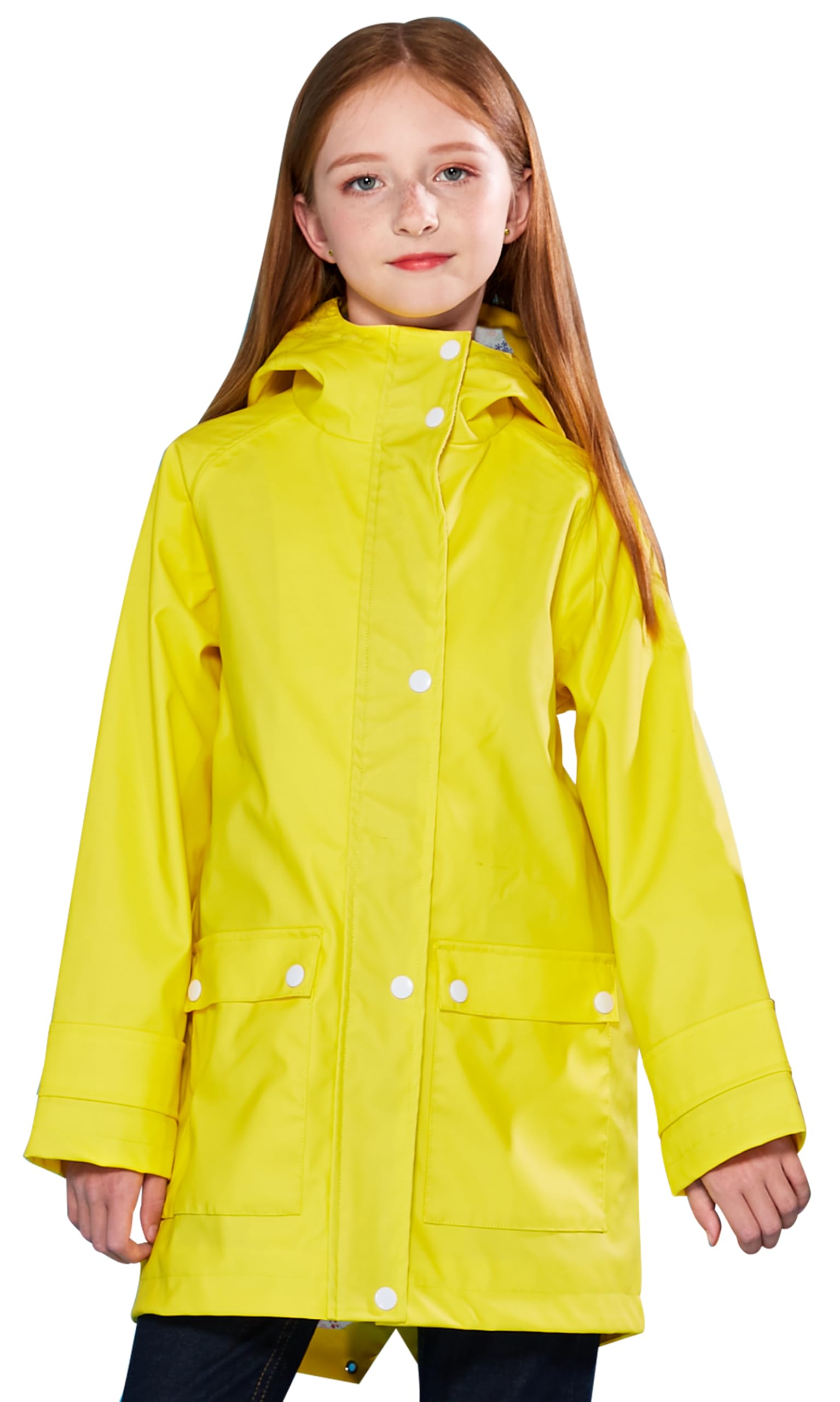 SOLOCOTE Kids Rain Jacket Hooded Lined Rubber RainCoats for Girls Boys Waterproof Windproof Size 5-14Y
