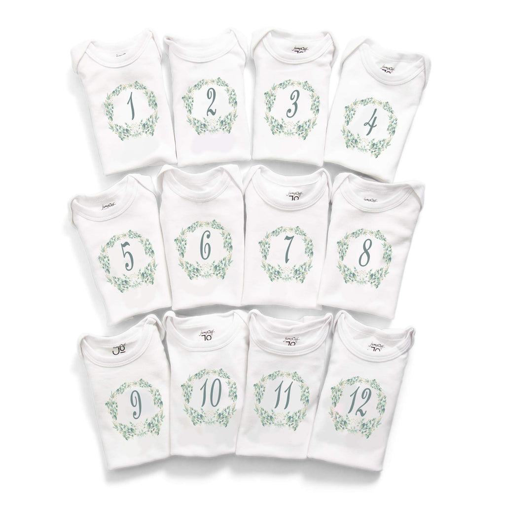 JumpOff Jo - Seize The Moment Baby Milestone Onesies, 1 Through 12 Bodysuit Set With Numbers, Newborn Essentials