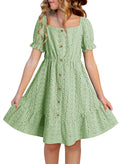 DOKOTOO KIDS Girls Dresses Summer Short Sleeve Casual A-line Button Down Eyelet Midi Dress 6-15 Years