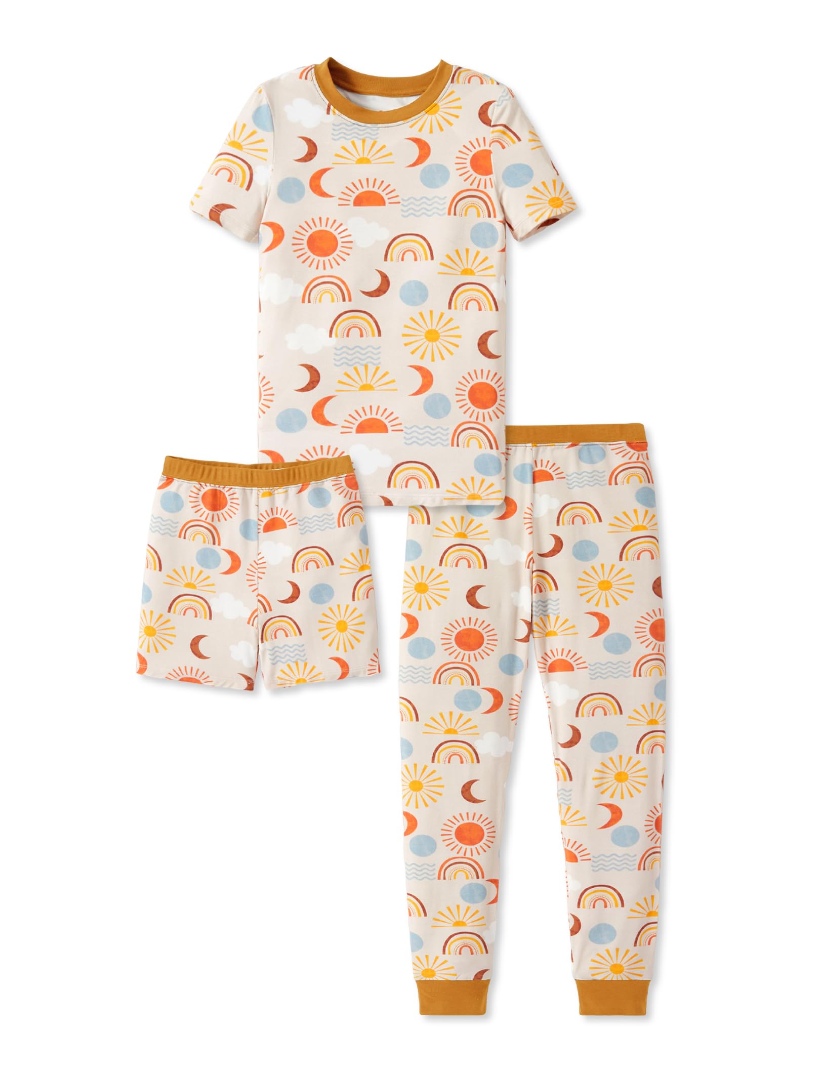PATPAT Bamboo Viscose Pajamas Sets for Boys Girls Kids Toddler, 3 Pack Shorts & Pants Sleepers, Ultra-soft Snug Fit Pjs 2-12Y