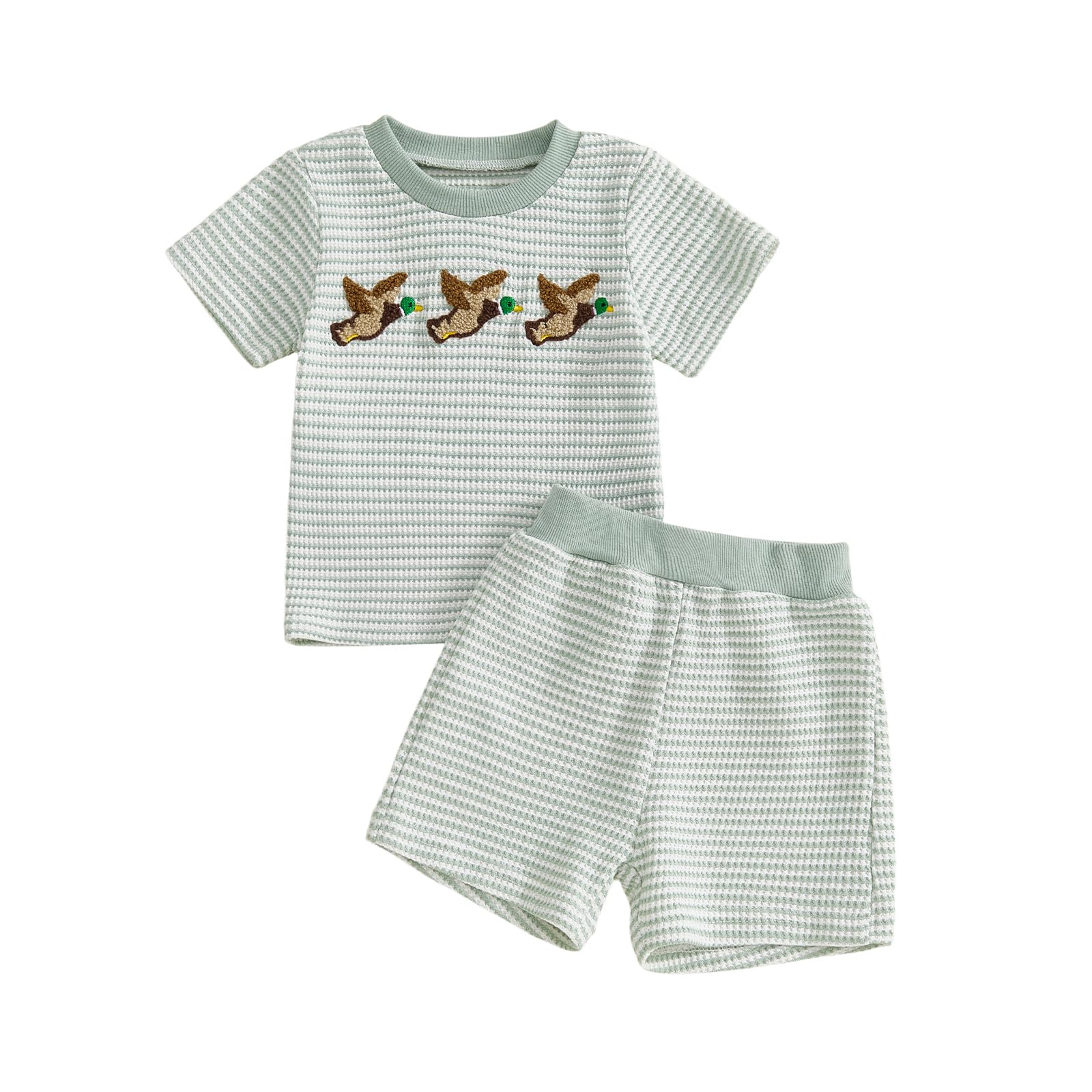 VISGOGO Baby Boy Summer Outfit Striped T-shirt Toddler Boy Summer Clothes 6 12 18 Months 2 3 4 5 T Kids Boy Short Set