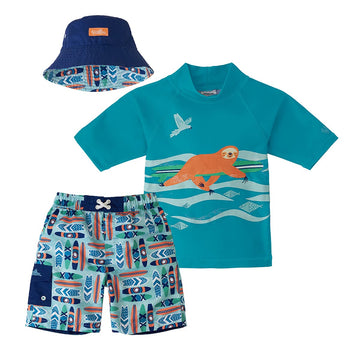 Boys UPF 50+ 3-Piece Rash Guard Swimwear Set