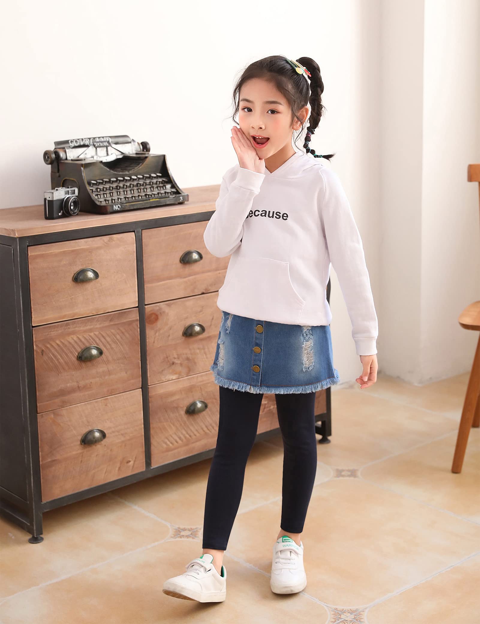 Kiench Girls' Leggings with Denim Skirts Attached Pants Footless Tights