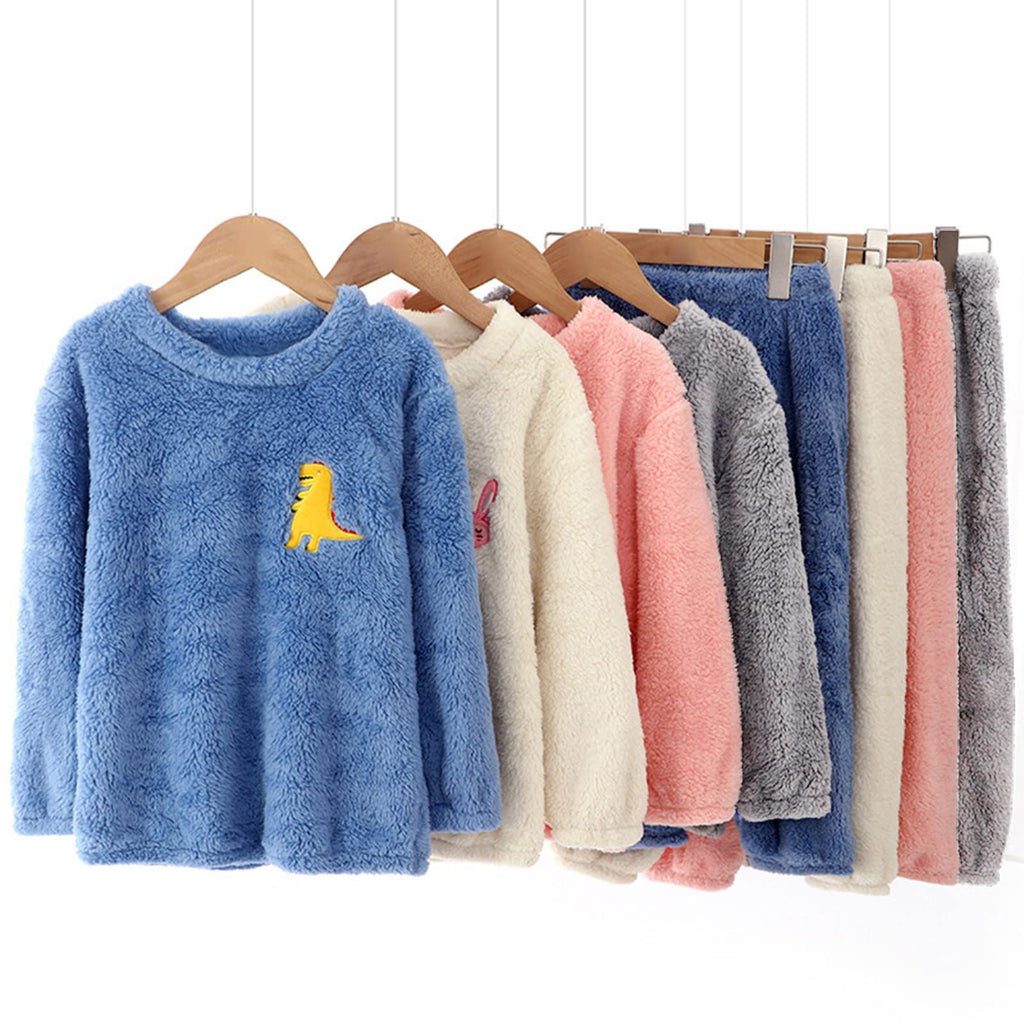 Kids Toddler Pajamas Boys Girls Fleece Pajama Set Winter Warm Sleepwear Pjs Set Plush Tops+Pants Outfits Loungewear