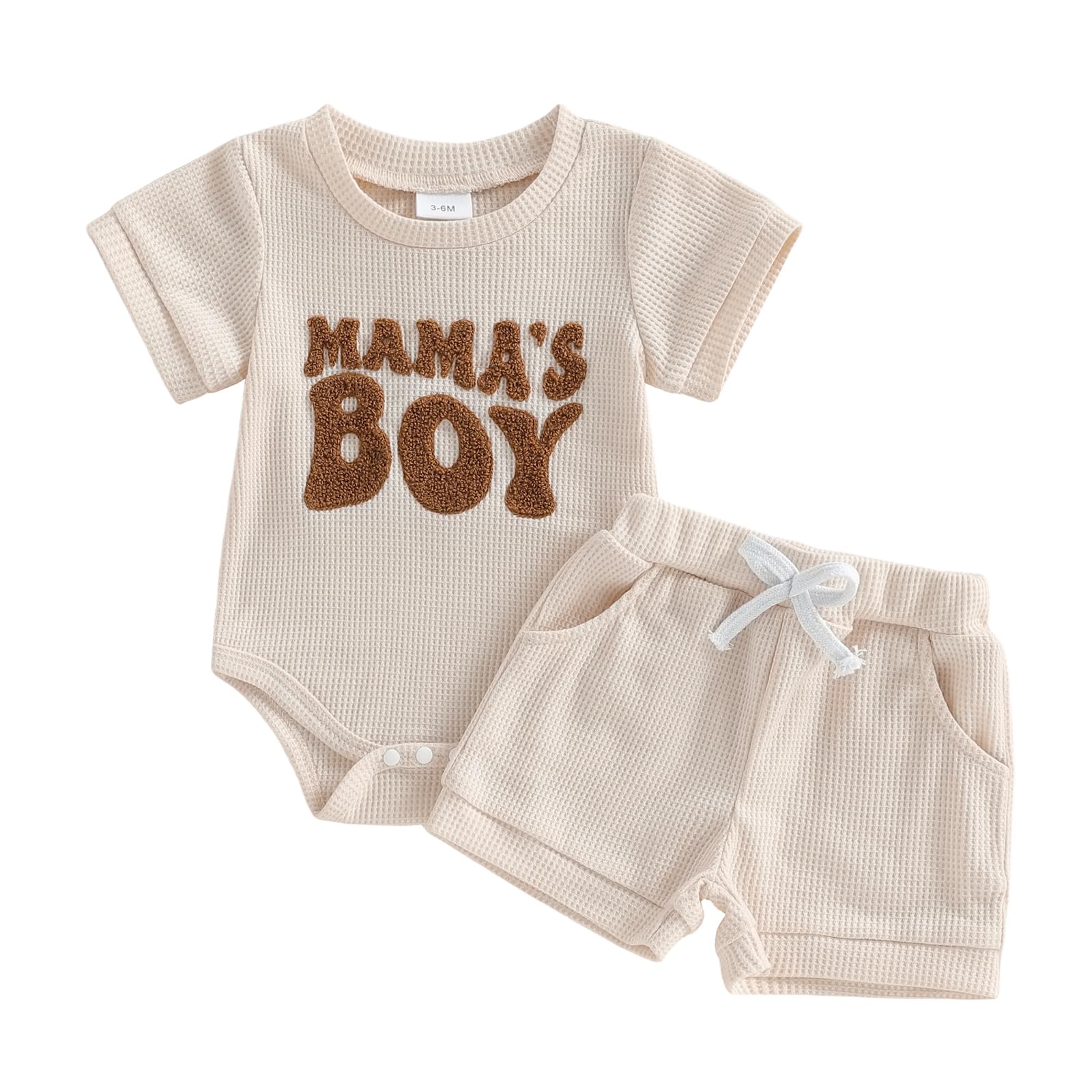 allshope Newborn Baby Boy Summer Outfit Set Dad Little Dude Embroidery Romper Jumpsuit Shorts Infant Waffle Clothes