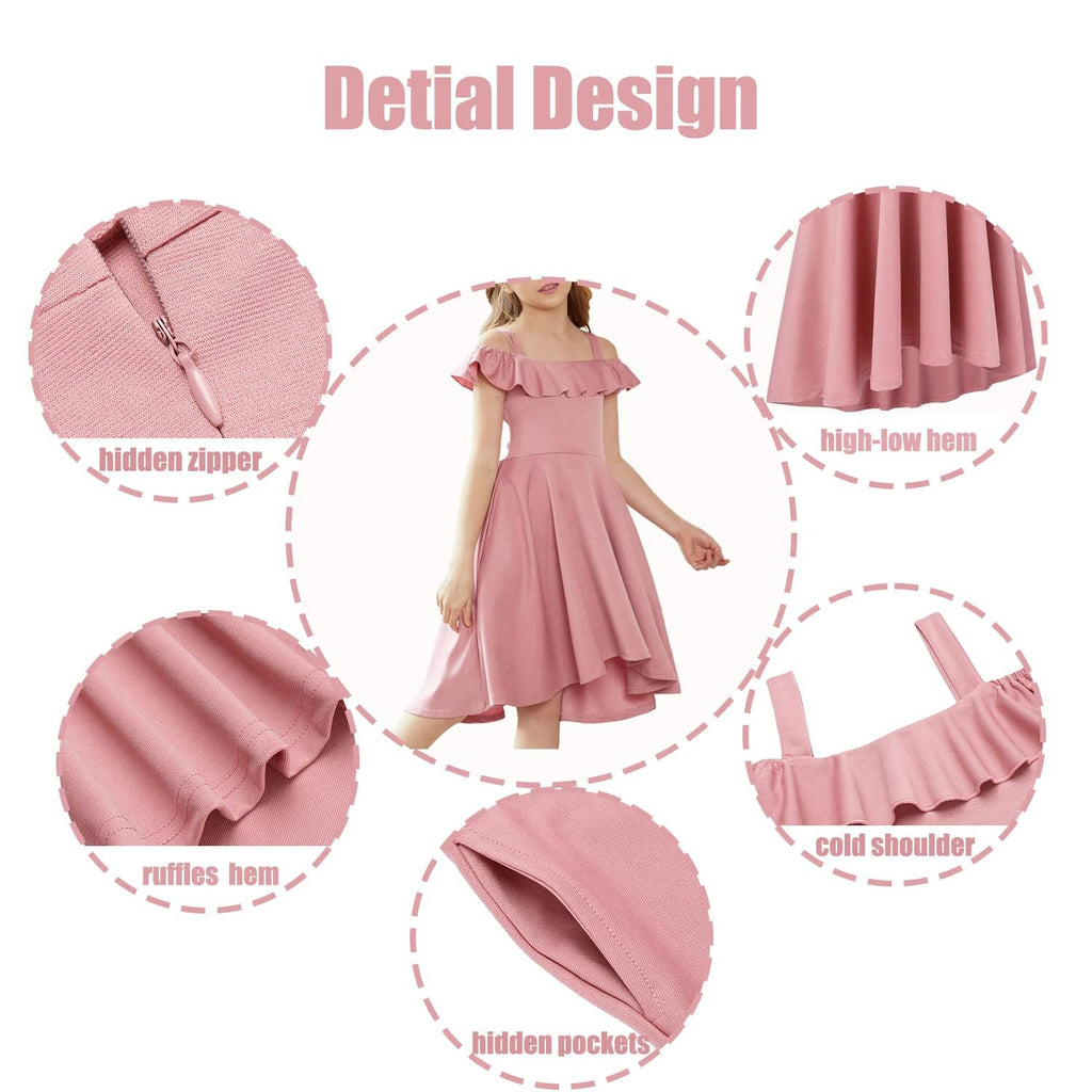 Arshiner Girls Summer Dress Off Shoulder Flutter Sleeve Midi Swing Cassual Formal Dresses with Pocket