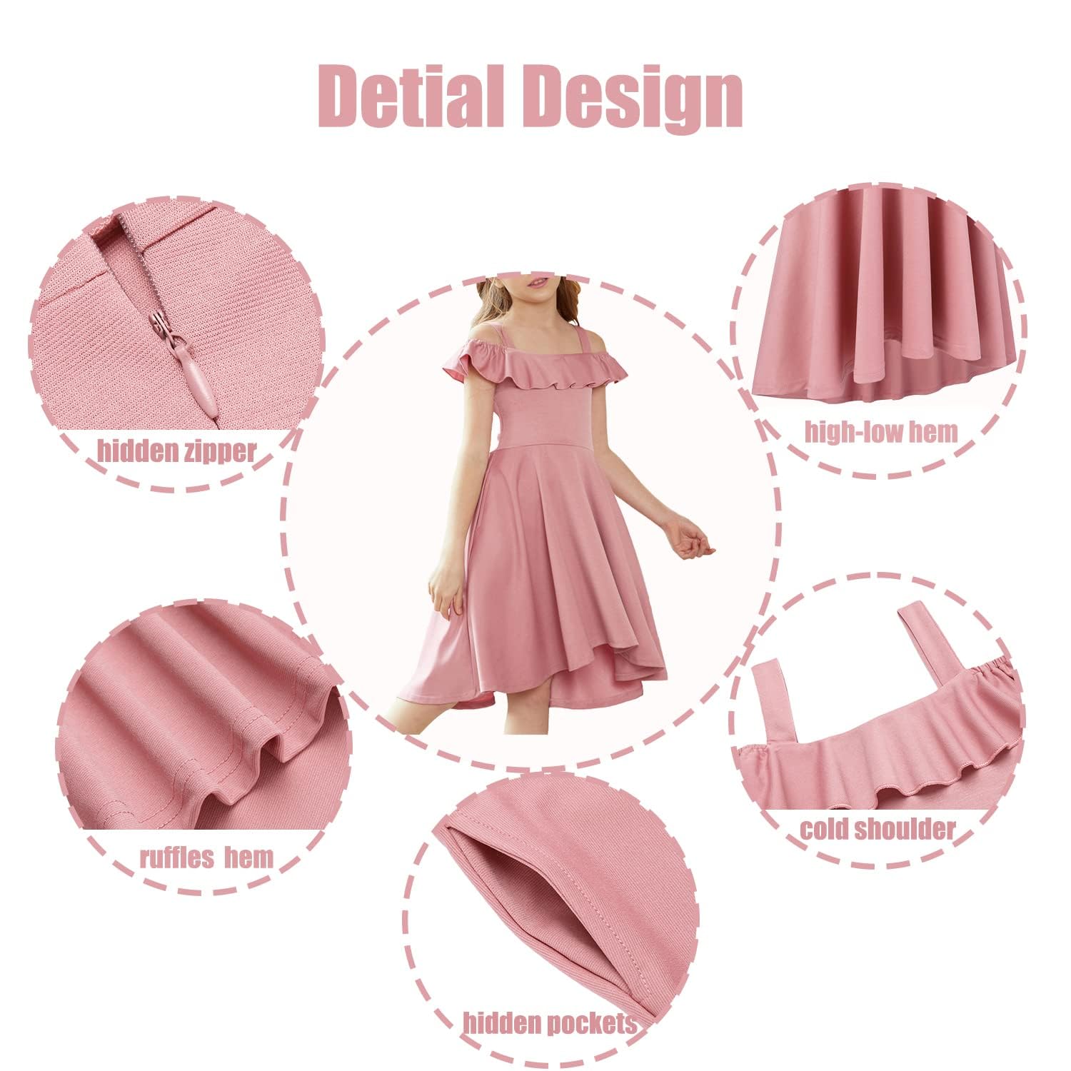 Arshiner Girls Summer Dress Off Shoulder Flutter Sleeve Midi Swing Cassual Formal Dresses with Pocket