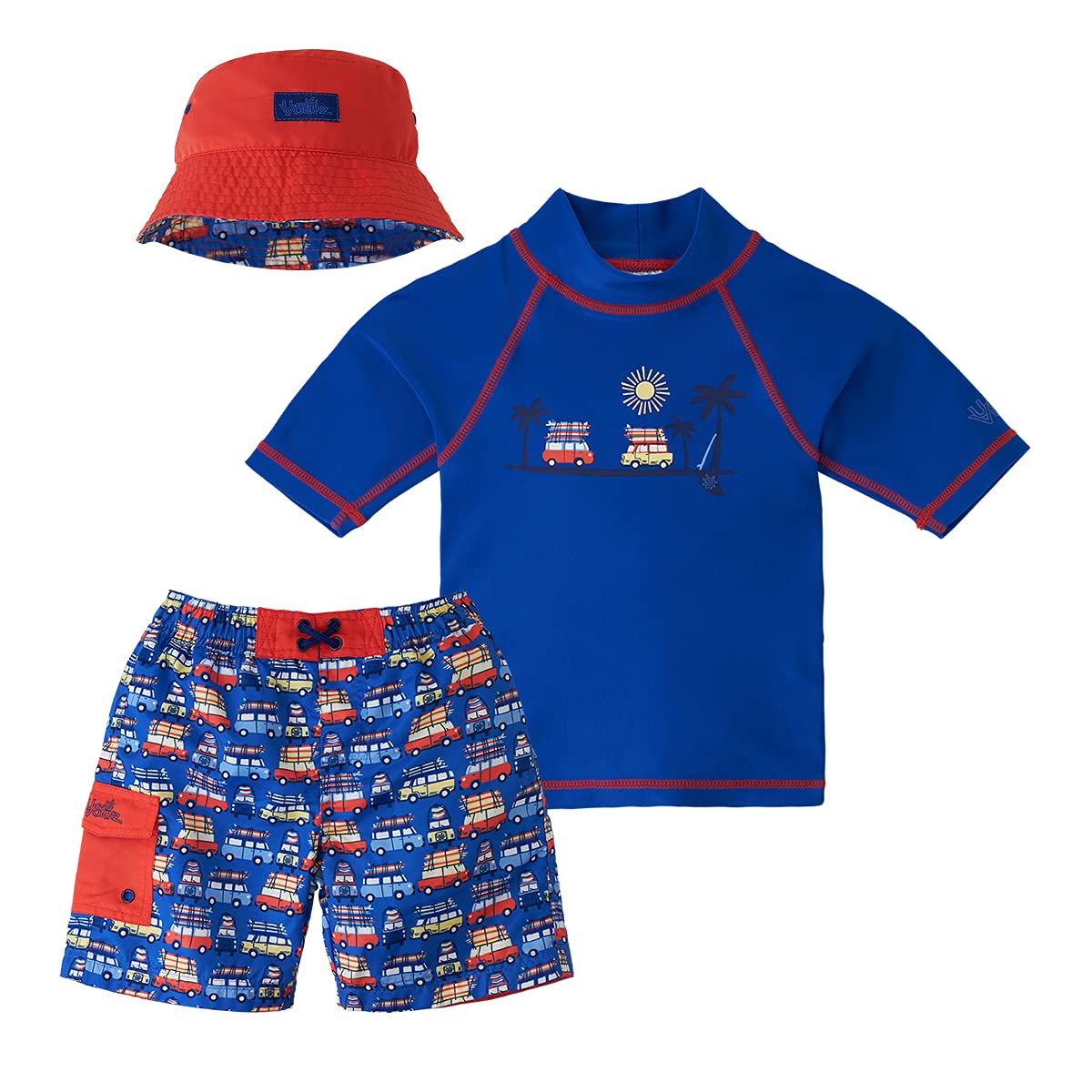 UV SKINZ Boys 3-Piece Swim Set with UPF 50+ Long Sleeve Rash Guard, Swim Shorts & Hat