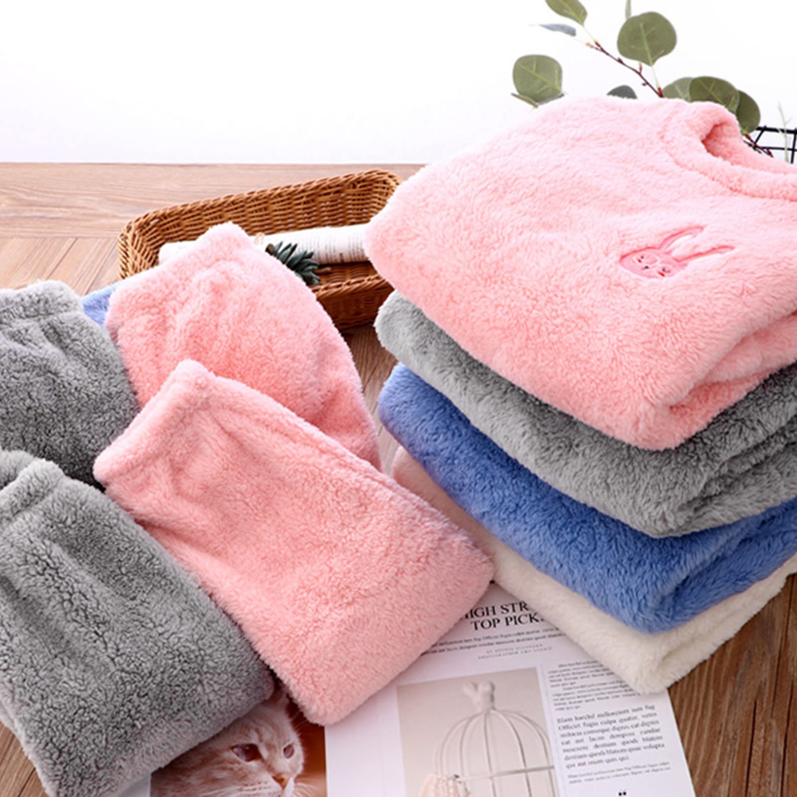 Kids Toddler Pajamas Boys Girls Fleece Pajama Set Winter Warm Sleepwear Pjs Set Plush Tops+Pants Outfits Loungewear
