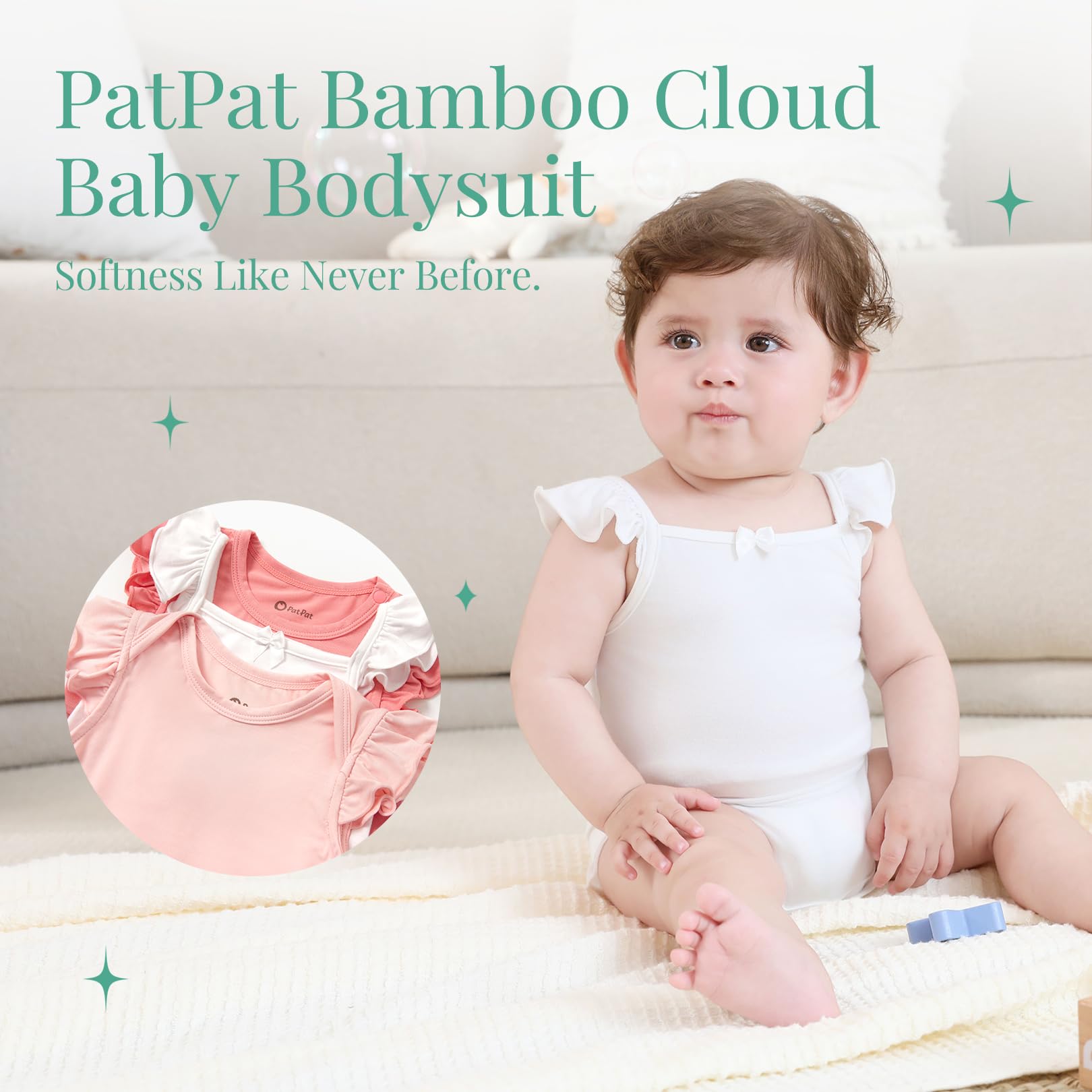 PATPAT Baby Girl Bodysuits 3-Pack - Soft Bamboo Viscose Summer Outfits for Newborn Infant and Toddler